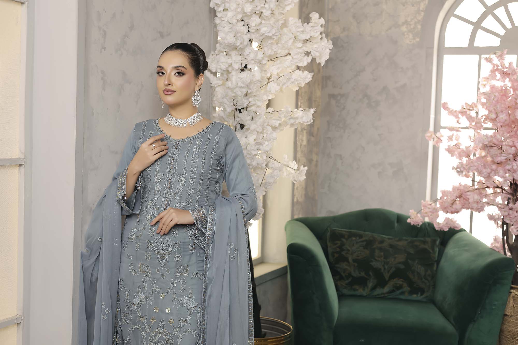 LA GRACE – Slate Grey Sequin-Embellished Suit