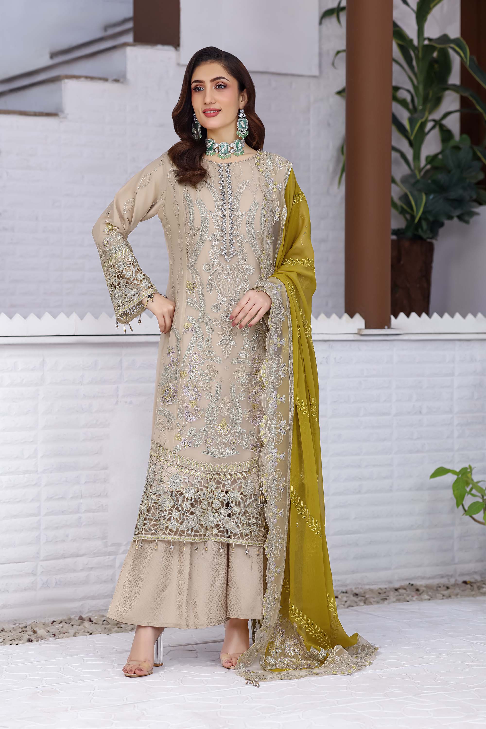 Damir Luxury Embroidered Suit – Taupe & Olive