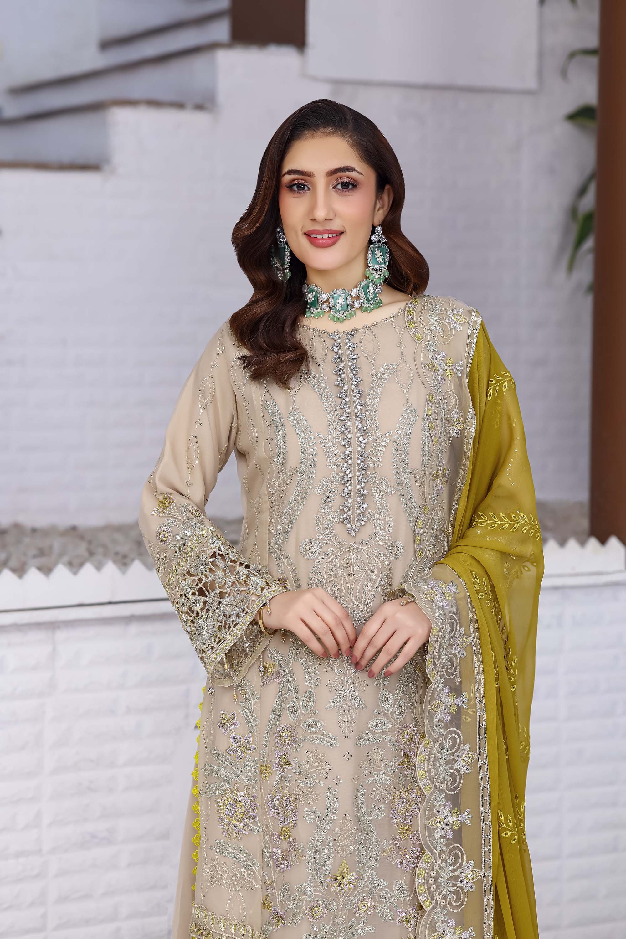 Damir Luxury Embroidered Suit – Taupe & Olive