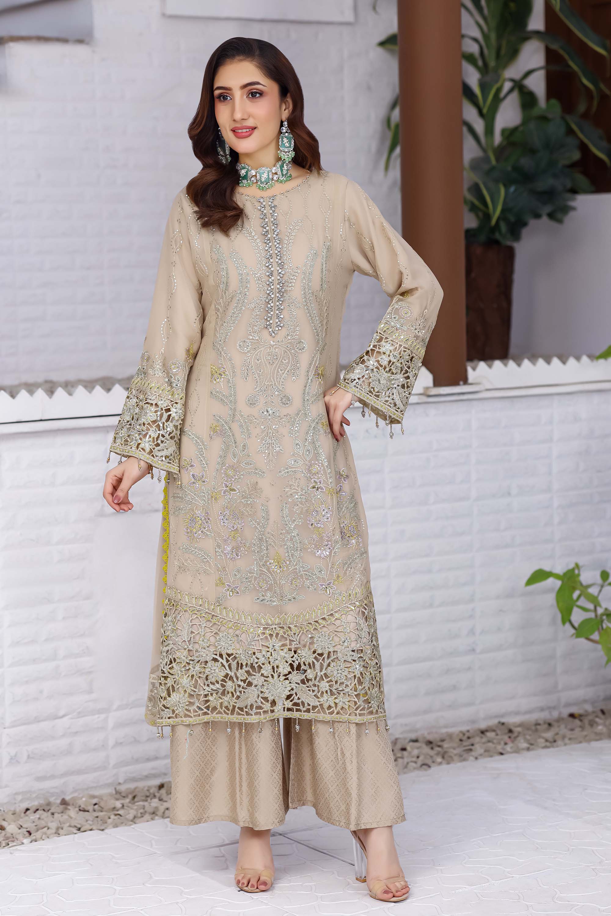 Damir Luxury Embroidered Suit – Taupe & Olive