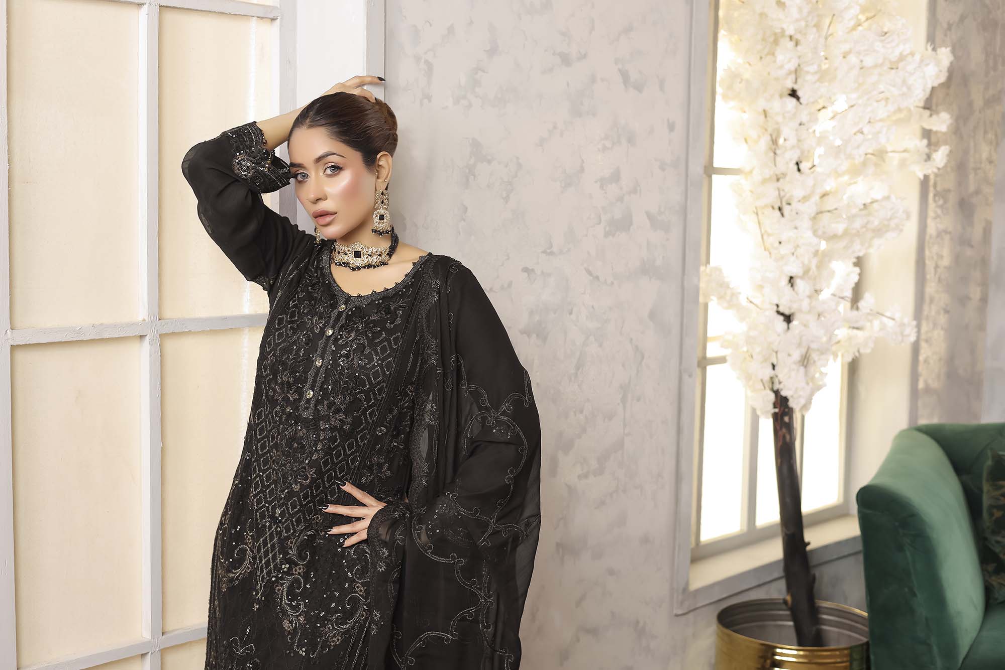 HAYAA – Rich Chocolate Brown Embroidered Ensemble