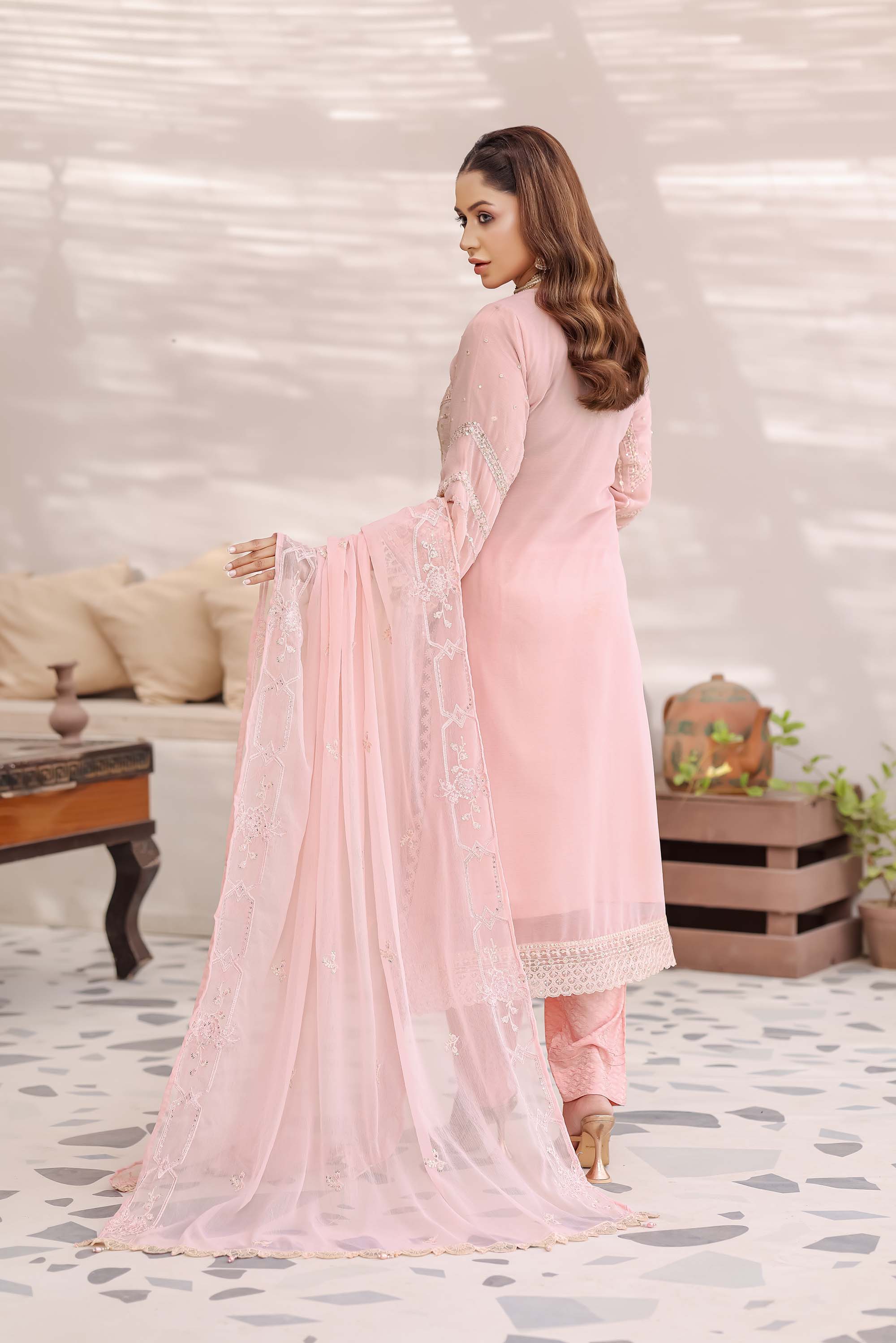 Blush Pink Embellished Chiffon Suit - Ballerina Collection