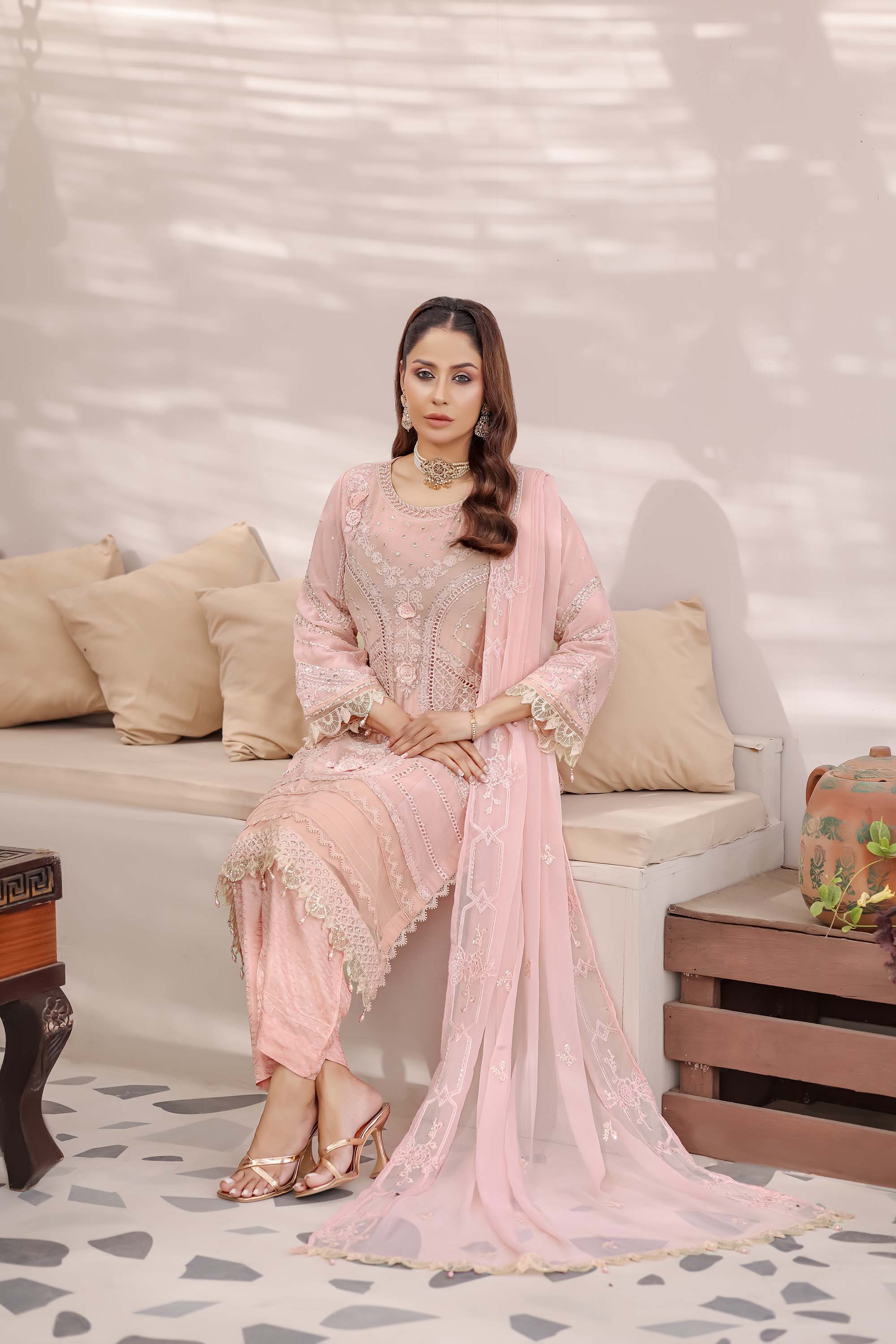 Blush Pink Embellished Chiffon Suit - Ballerina Collection