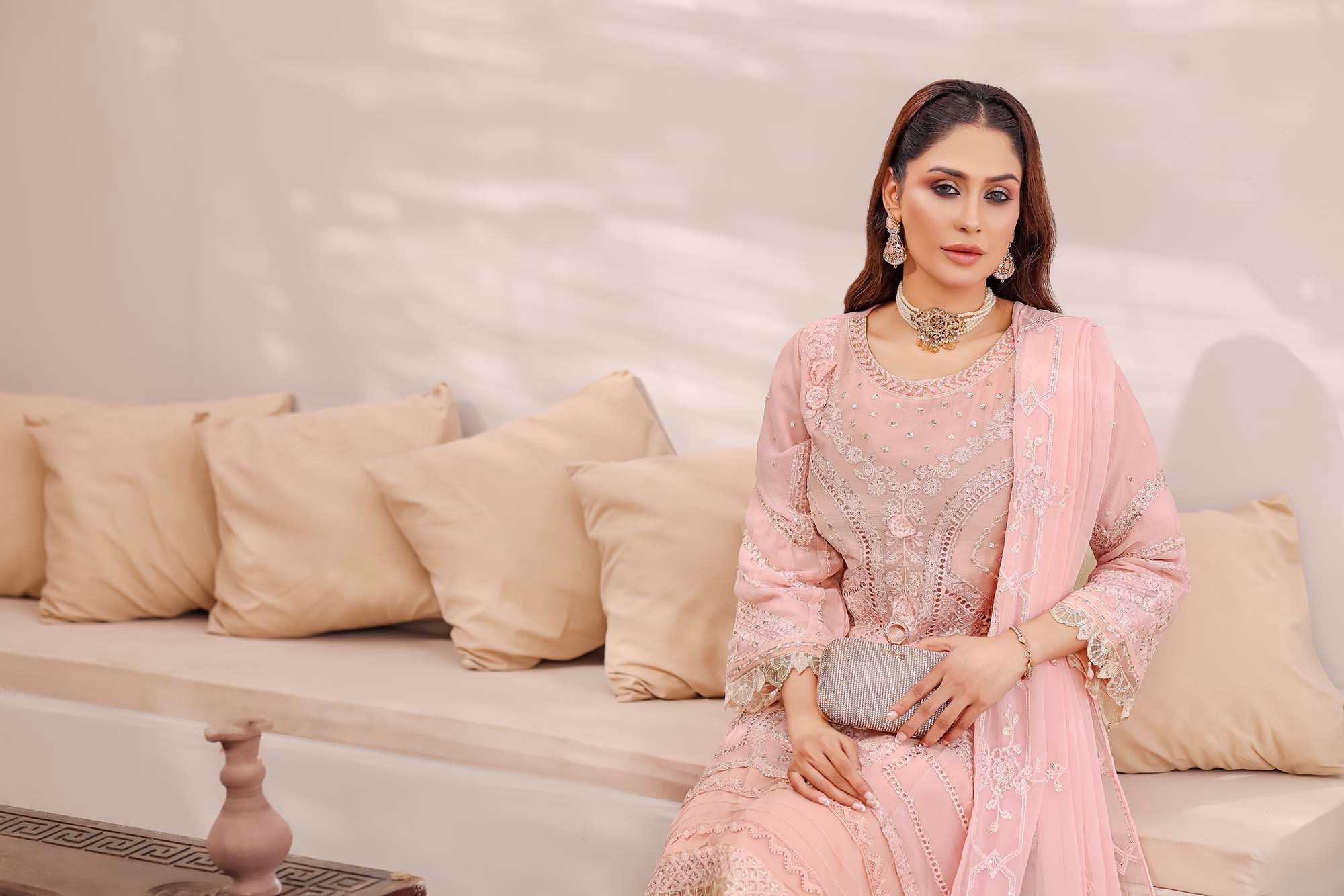 Blush Pink Embellished Chiffon Suit - Ballerina Collection