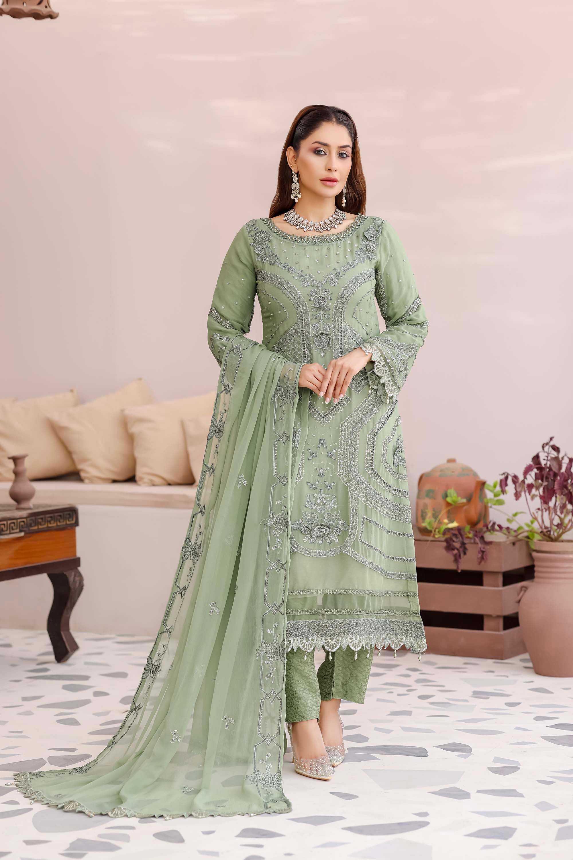 Sage Green Elegant Chiffon Dress - Ballerina Collection