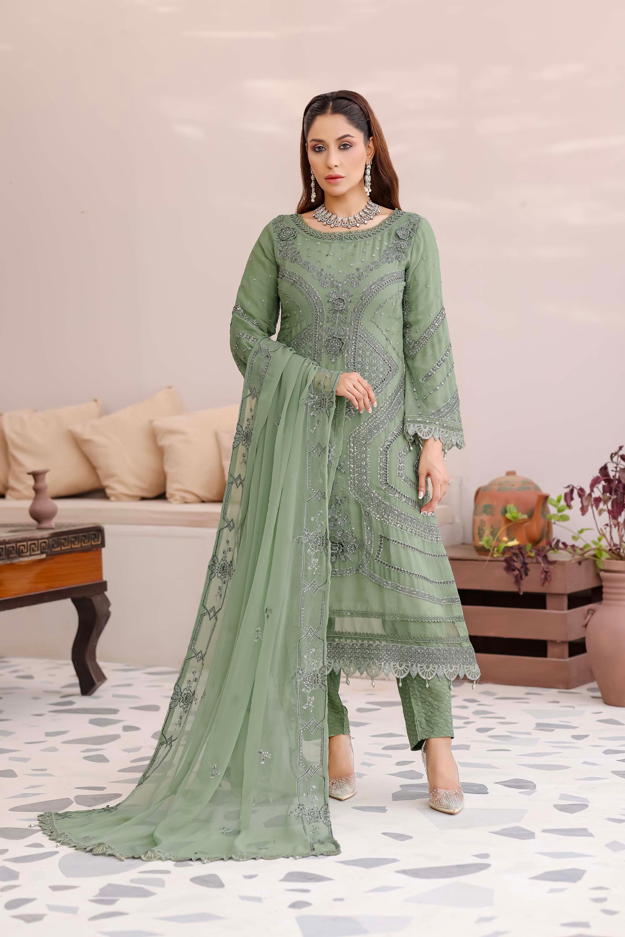 Sage Green Elegant Chiffon Dress - Ballerina Collection