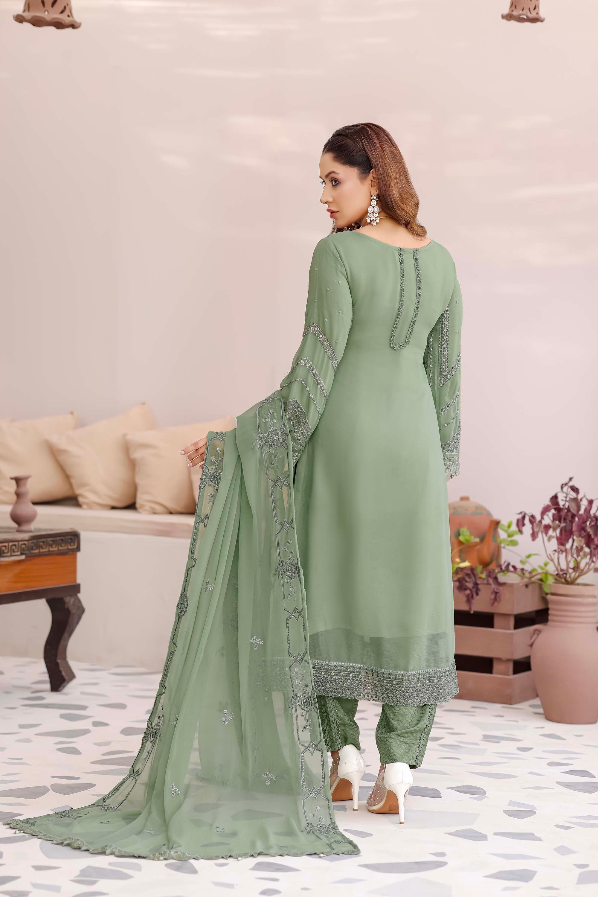 Sage Green Elegant Chiffon Dress - Ballerina Collection