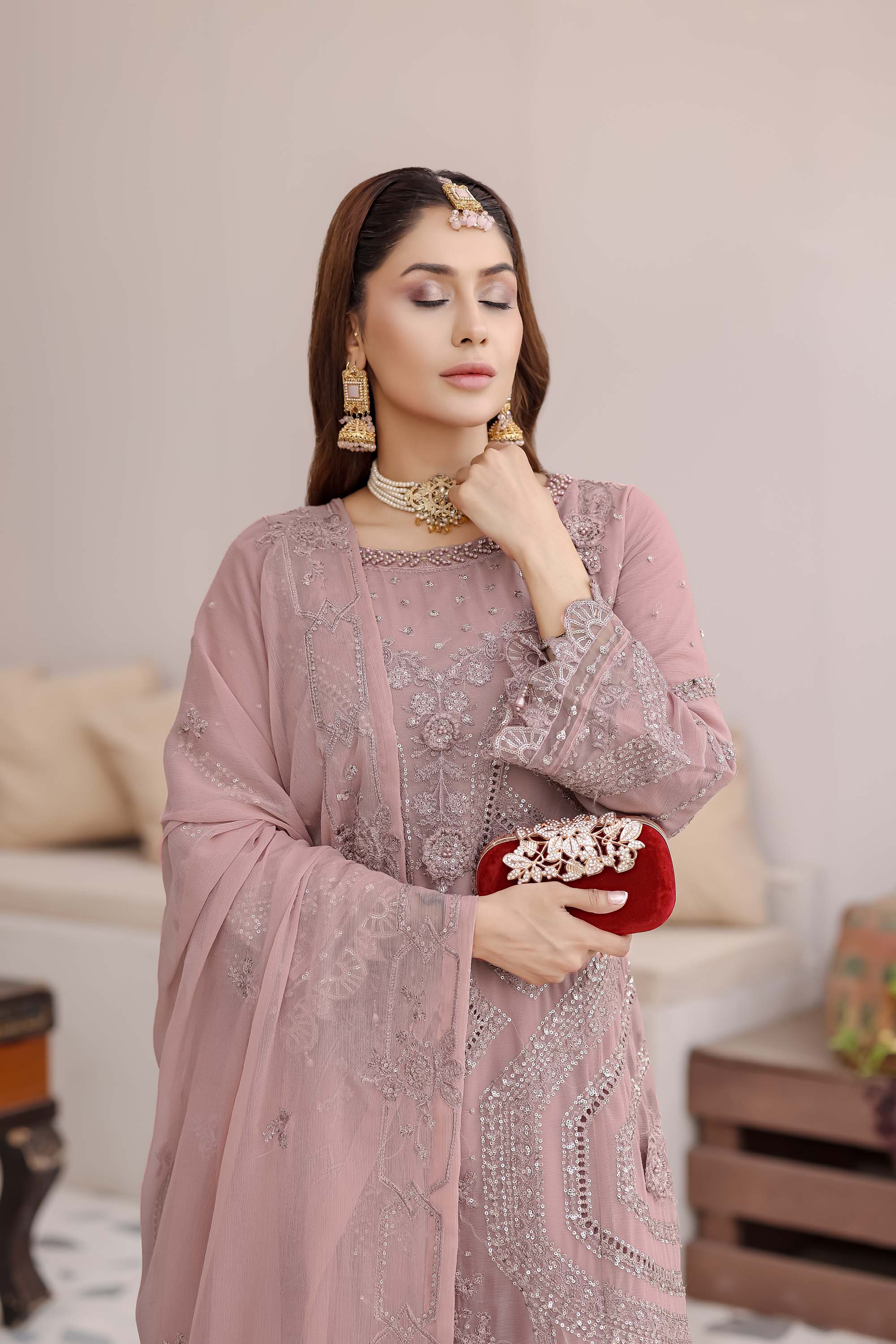 Dusty Rose Mauve Chiffon Formal Dress - Ballerina Collection