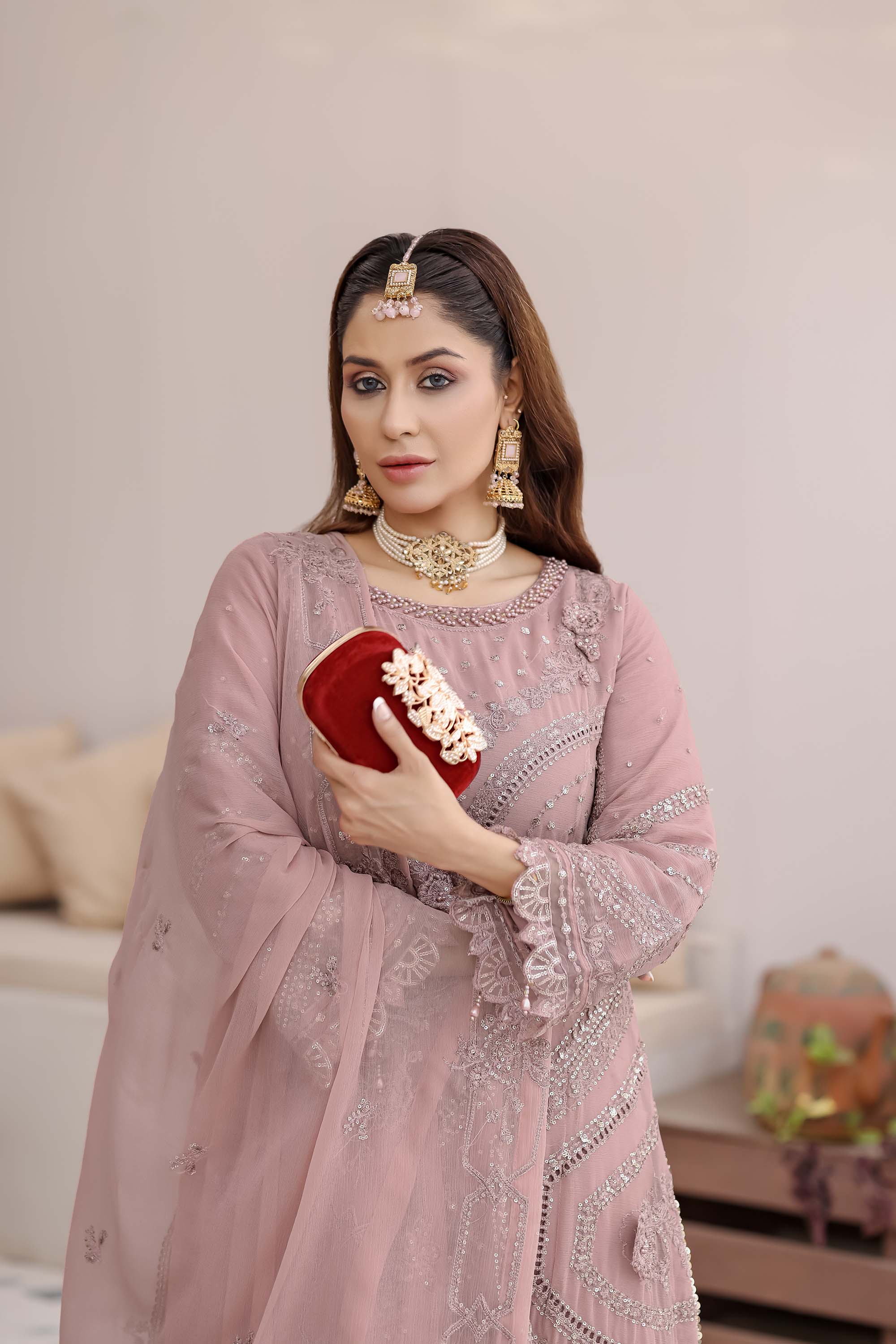 Dusty Rose Mauve Chiffon Formal Dress - Ballerina Collection