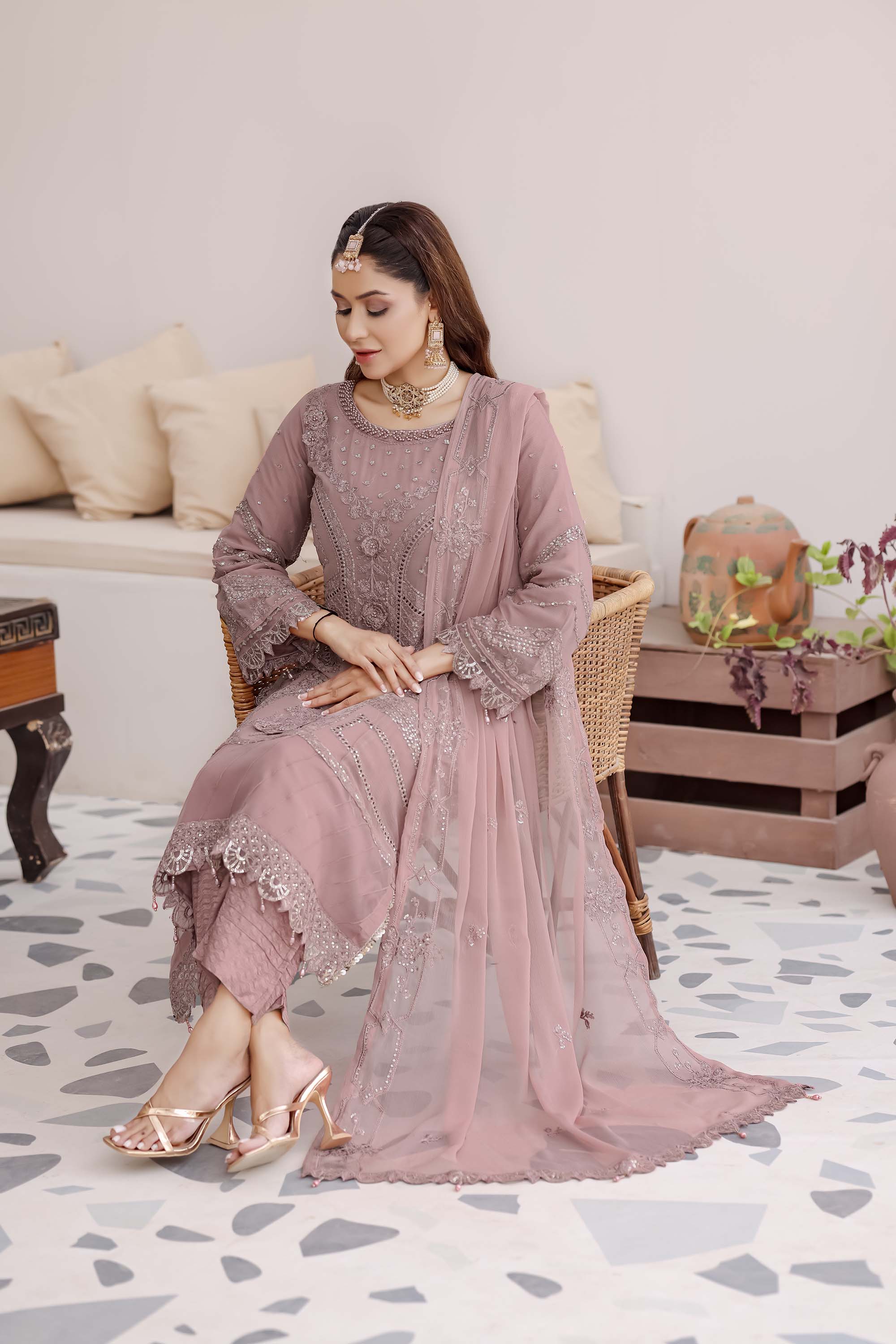 Dusty Rose Mauve Chiffon Formal Dress - Ballerina Collection