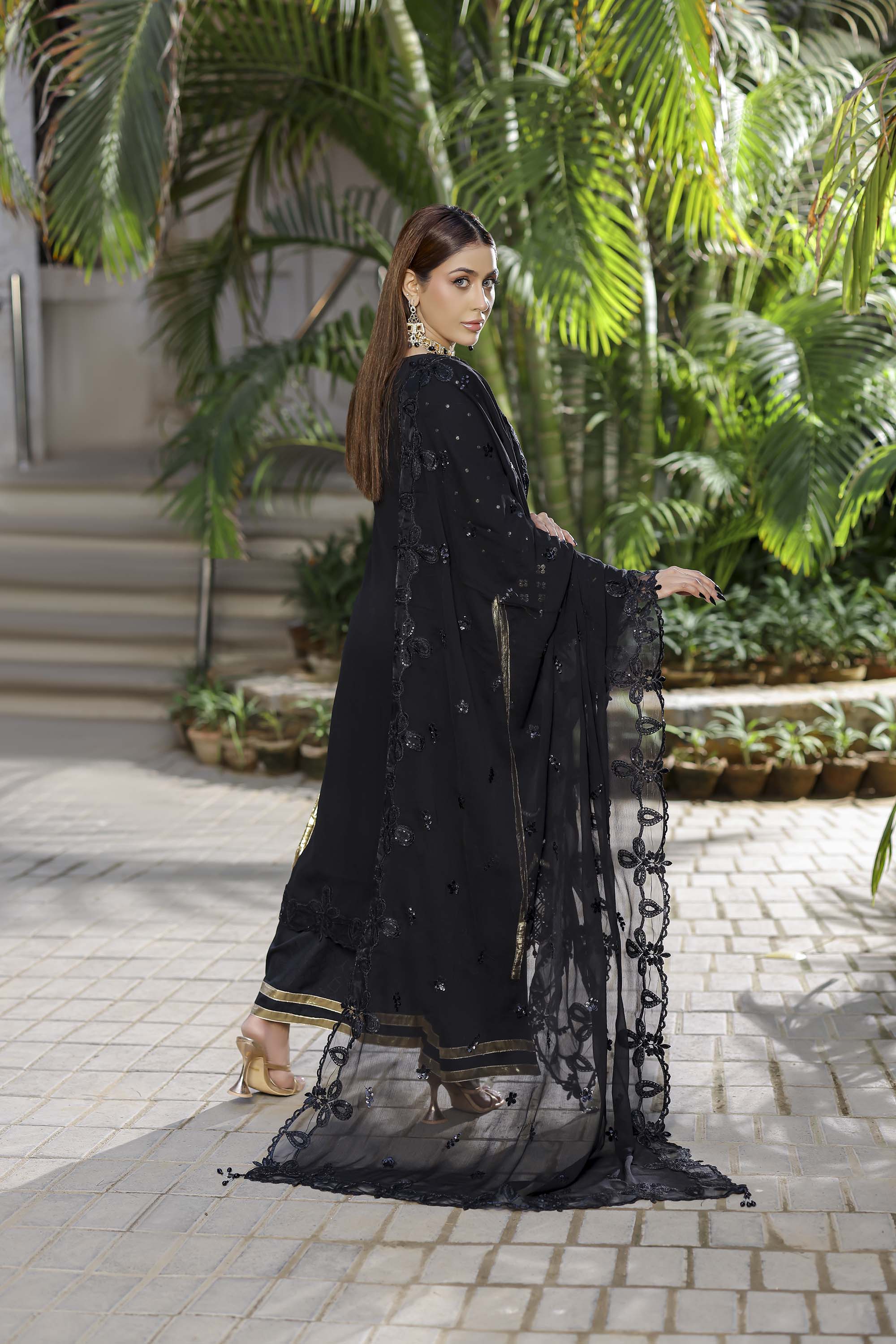 Safeena Black Formal Ensemble - Heavy Embroidered