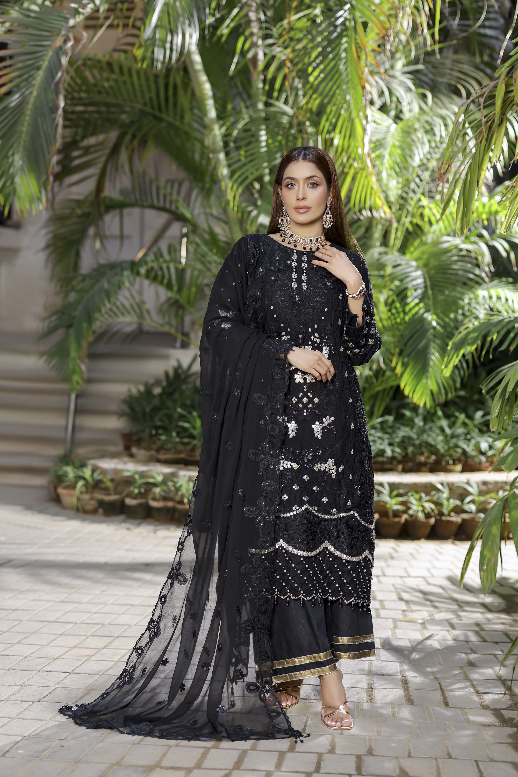 Safeena Black Formal Ensemble - Heavy Embroidered