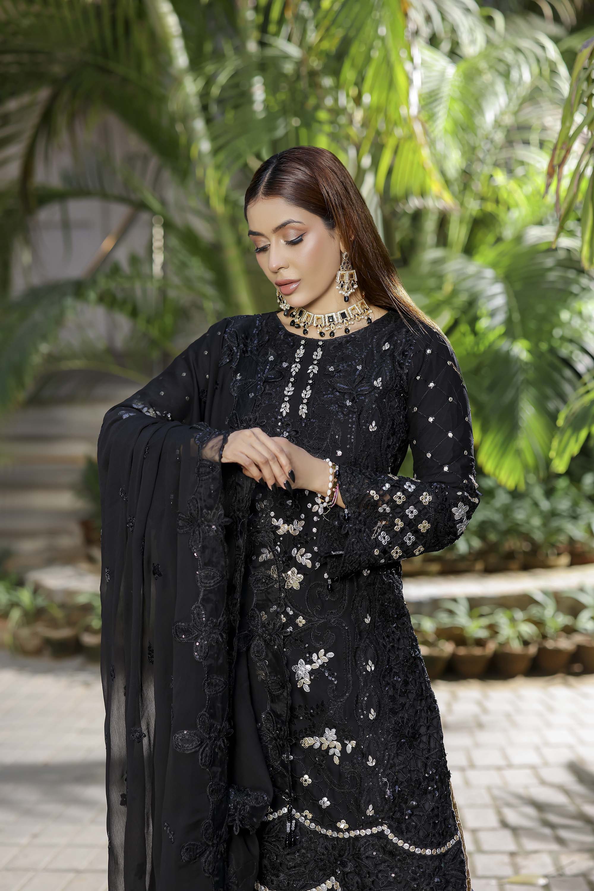 Safeena Black Formal Ensemble - Heavy Embroidered