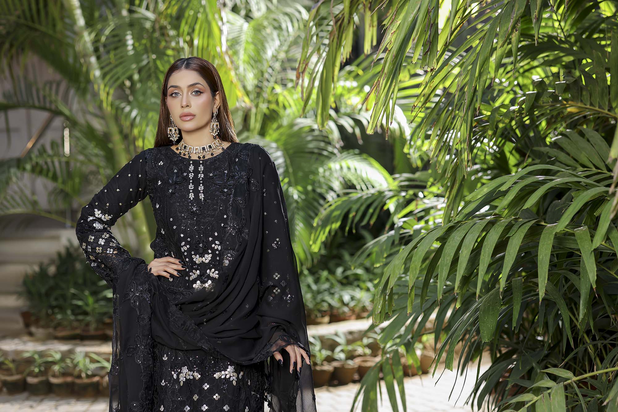 Safeena Black Formal Ensemble - Heavy Embroidered