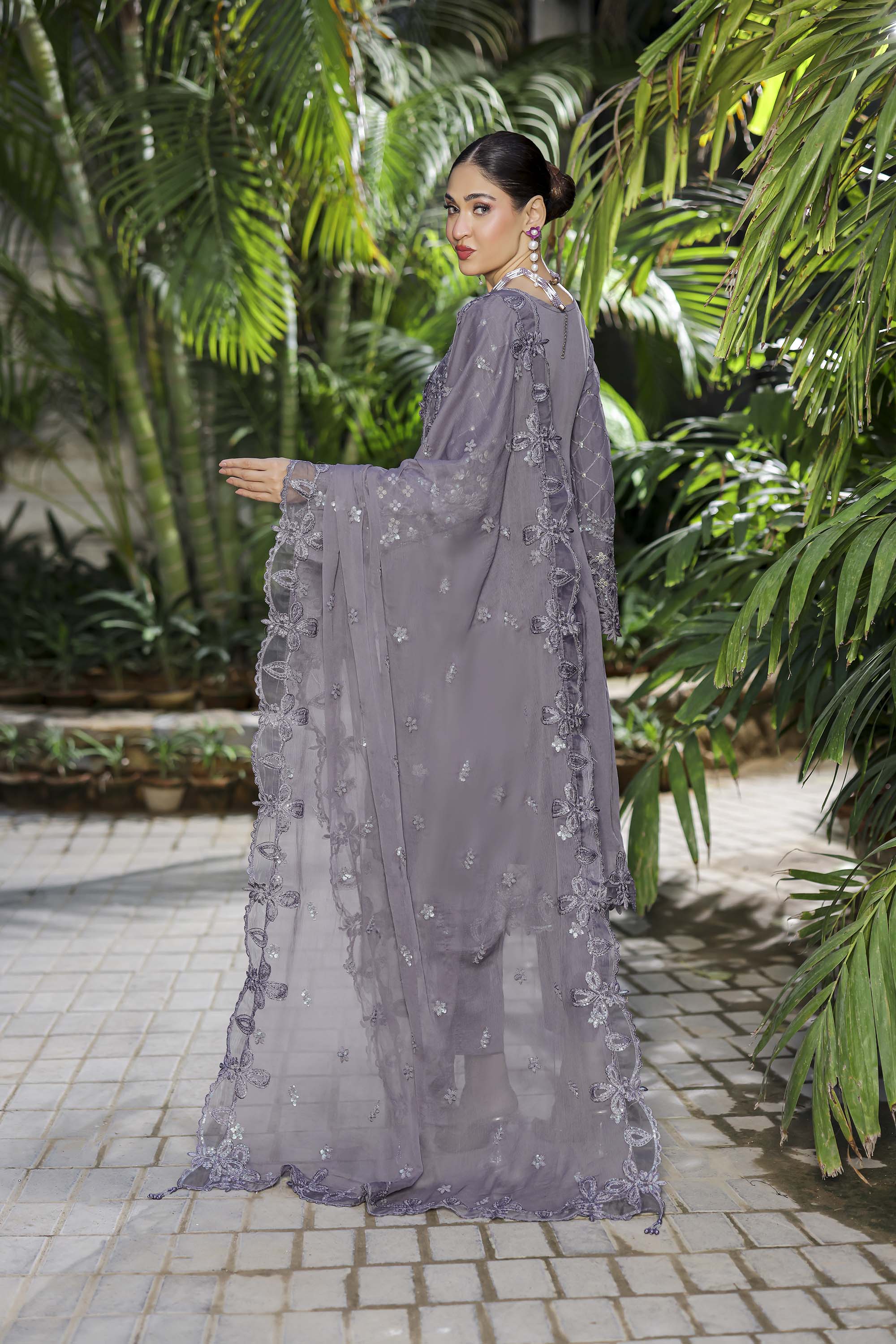 Safeena Lavender Formal Ensemble - Pastel Purple Embroidered