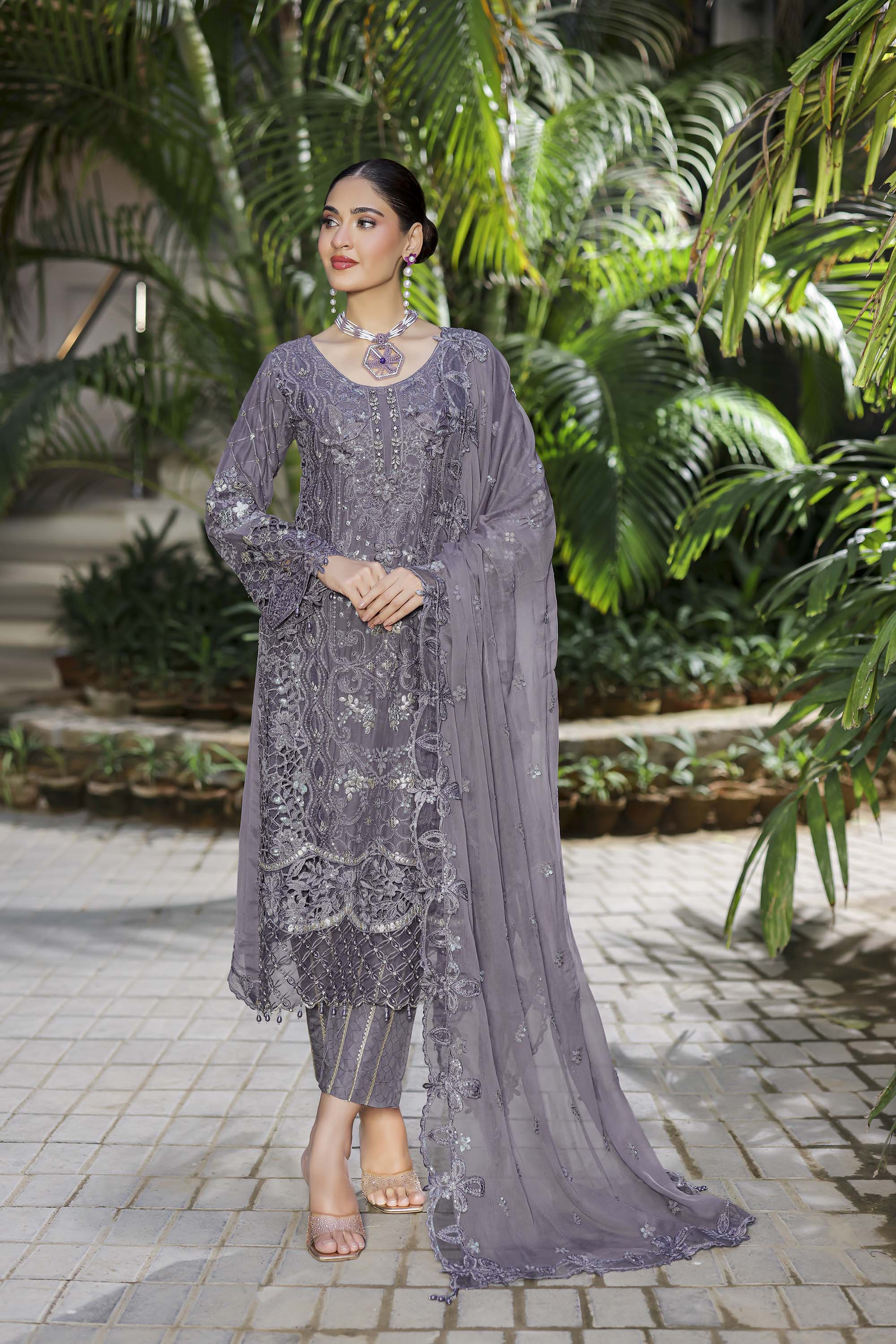 Safeena Lavender Formal Ensemble - Pastel Purple Embroidered