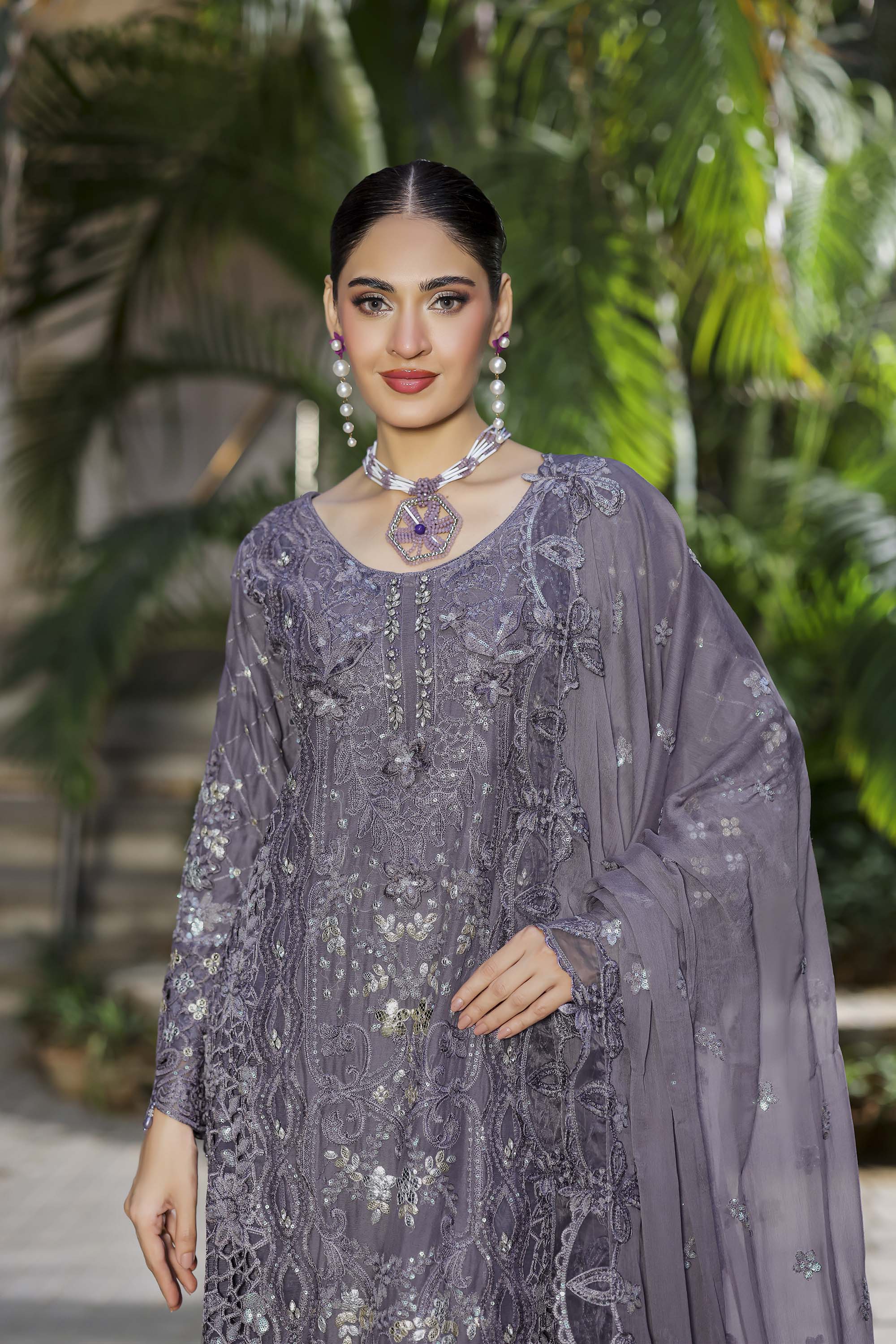 Safeena Lavender Formal Ensemble - Pastel Purple Embroidered