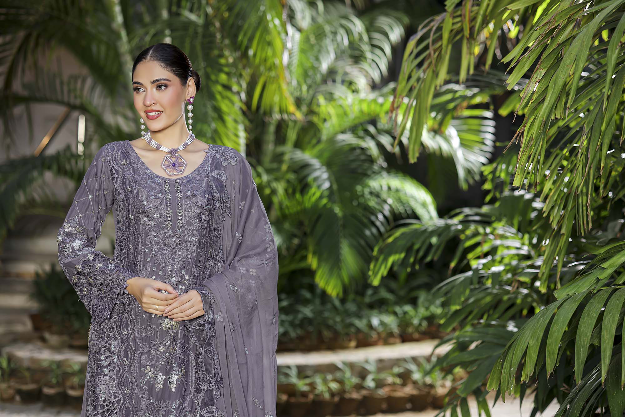 Safeena Lavender Formal Ensemble - Pastel Purple Embroidered