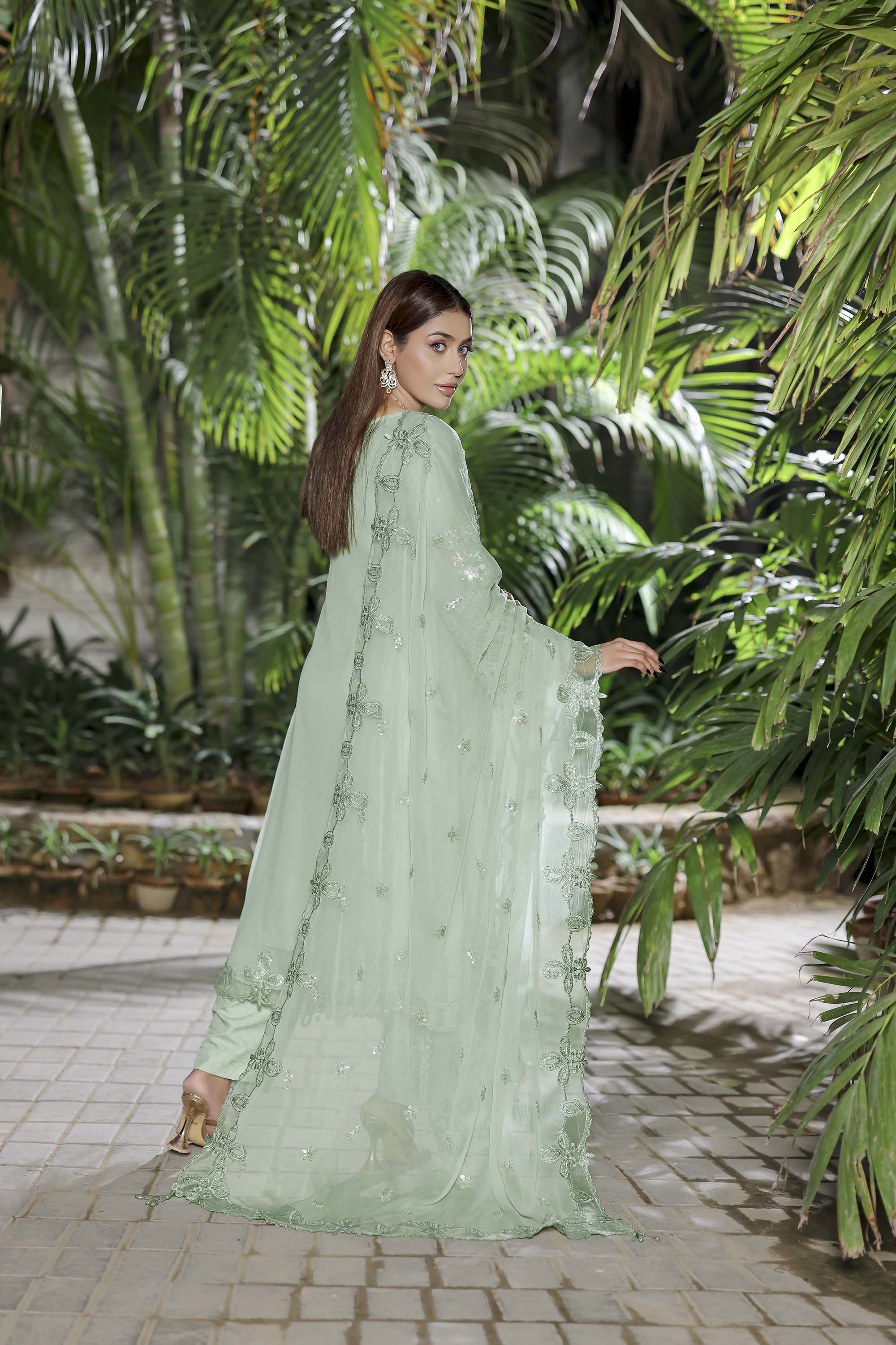Safeena Mint Green Formal Ensemble - Light Green Embroidered Festive Wear