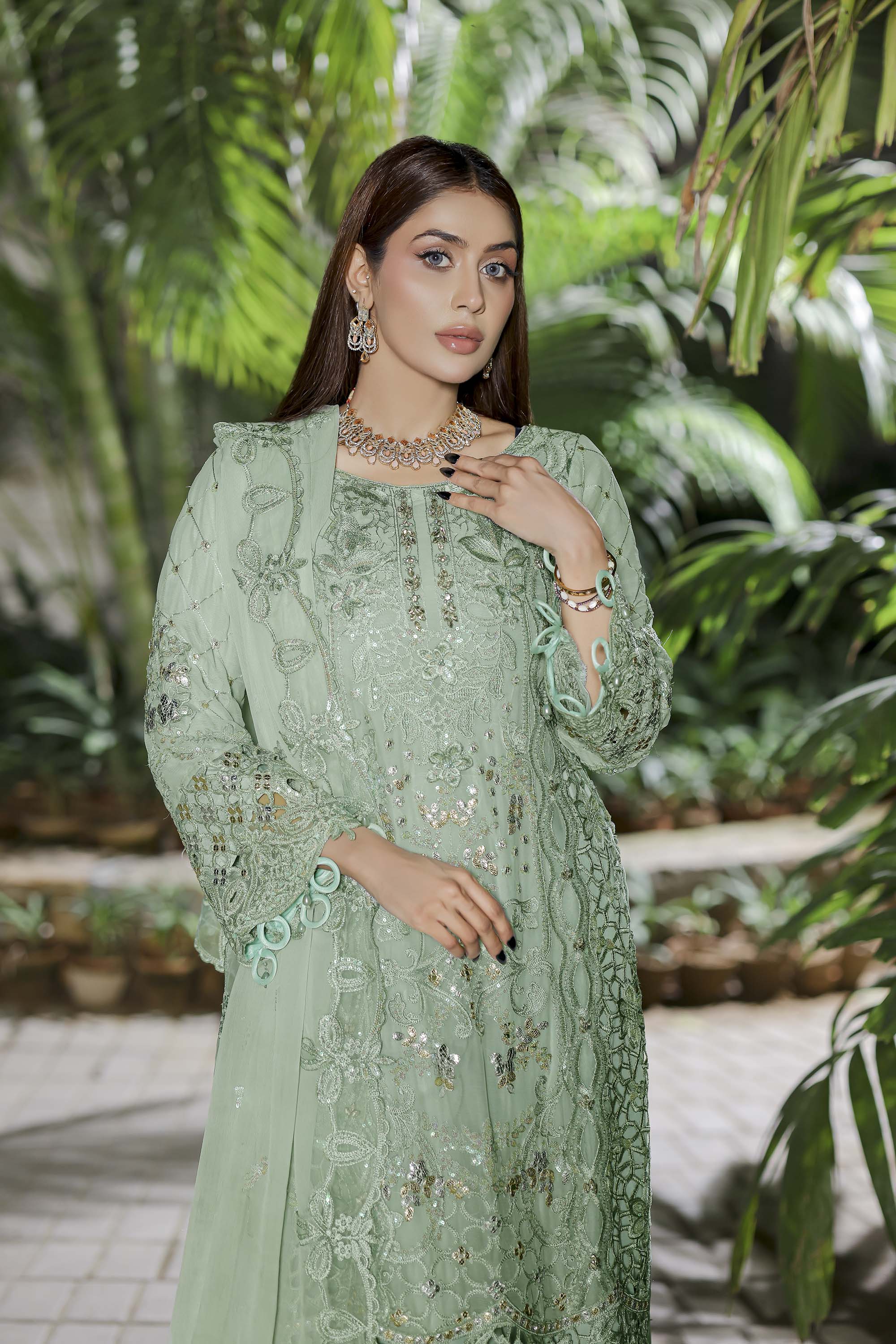 Safeena Mint Green Formal Ensemble - Light Green Embroidered Festive Wear
