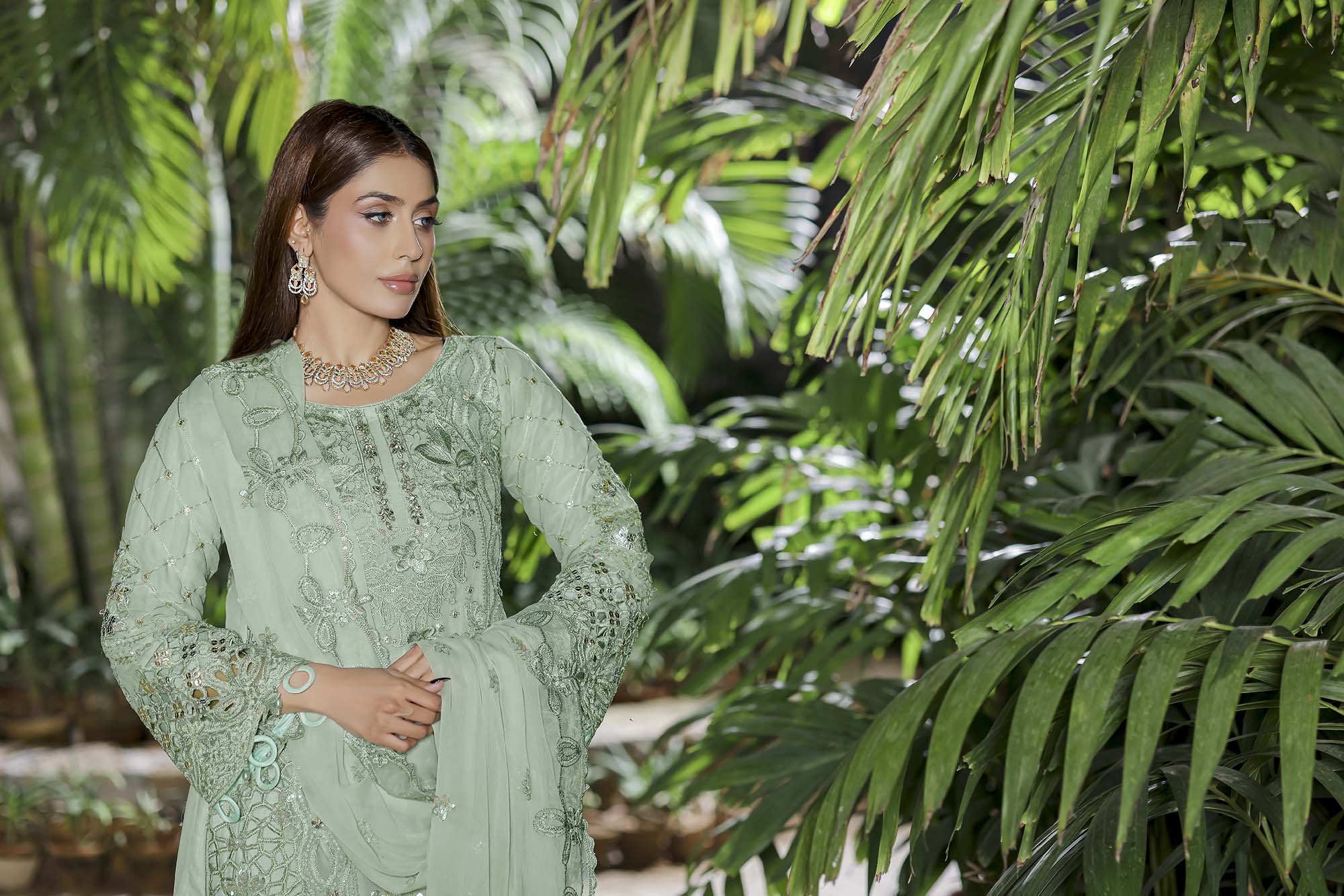 Safeena Mint Green Formal Ensemble - Light Green Embroidered Festive Wear