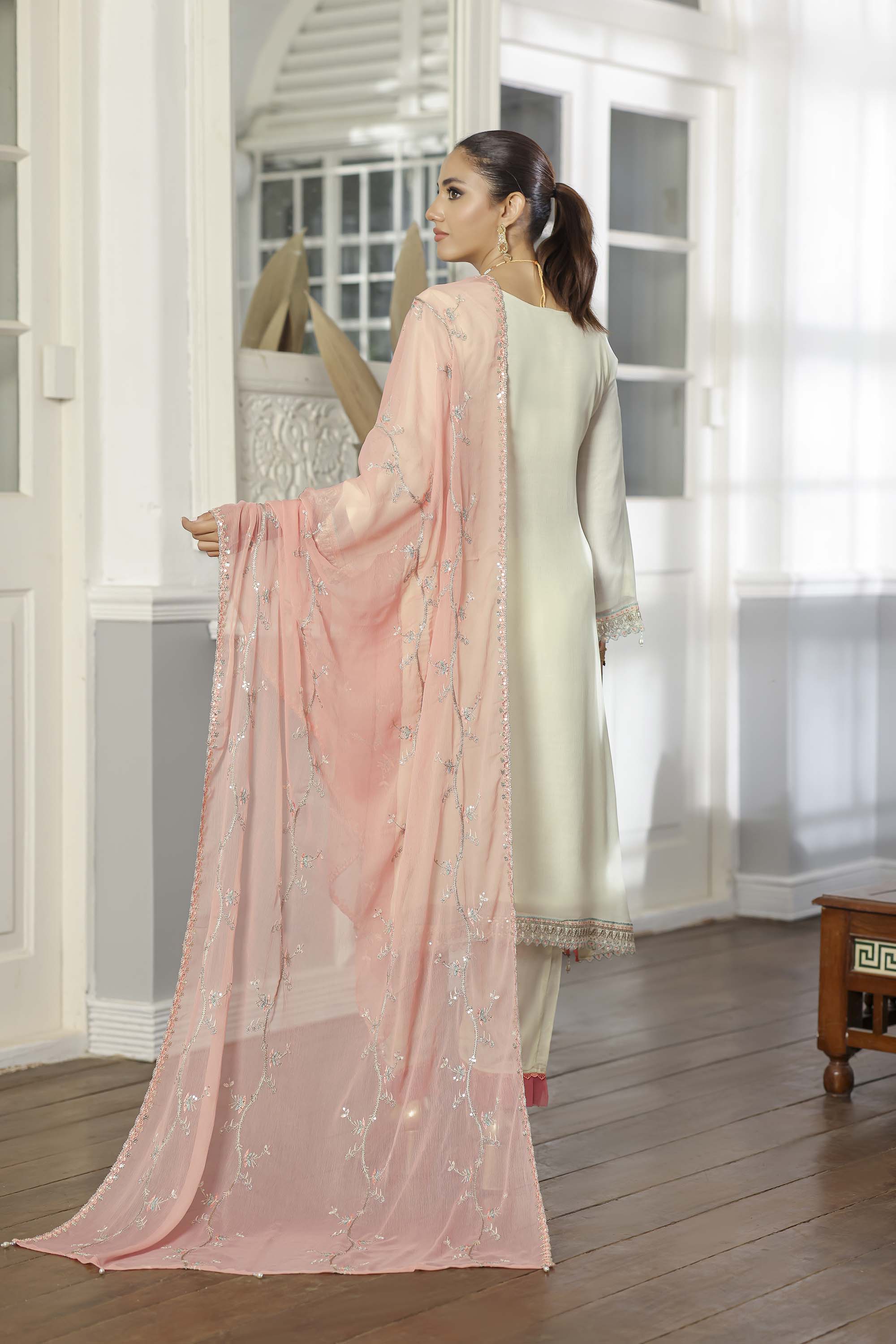 Rang Rasiya Ivory Chiffon Suit with Pink Embroidery & Dupatta