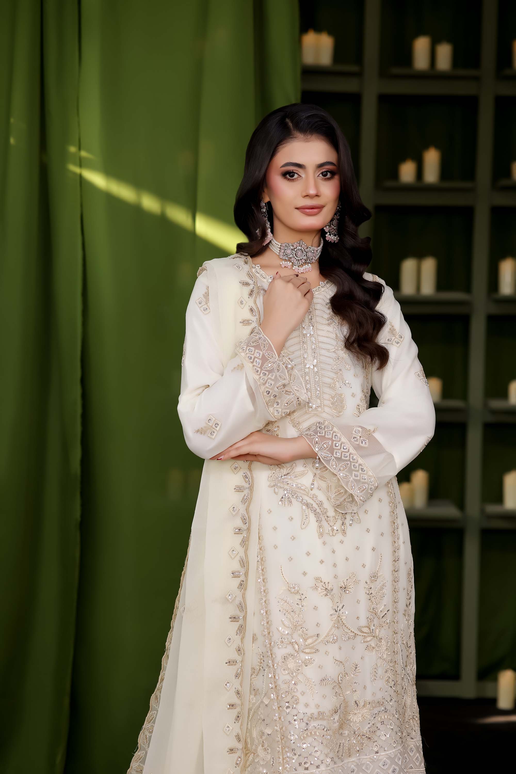 Azure Ethereal Embroidered Suit – Pearl Ivory