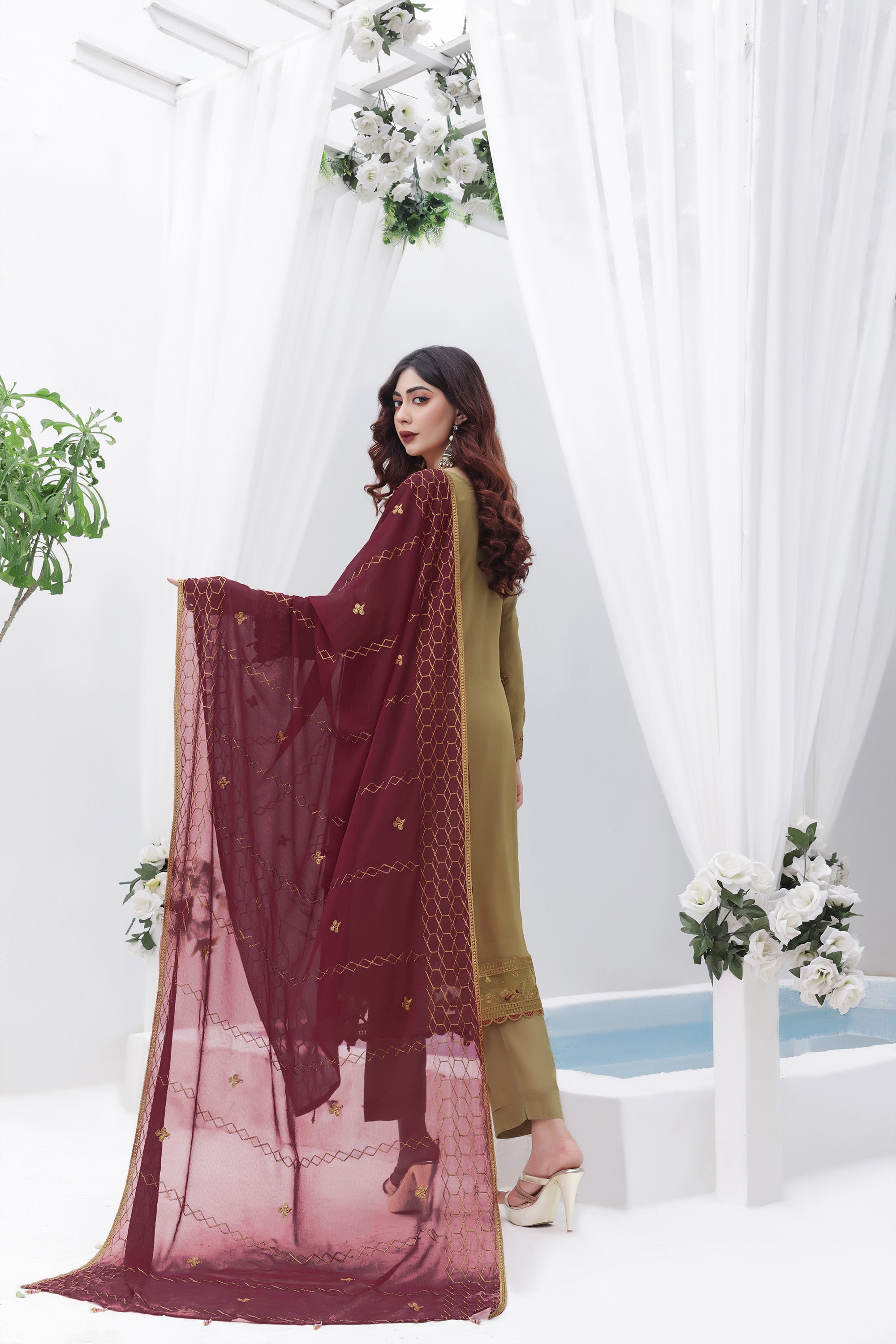 AZ BK -06 Medallion Brown 3 PIECE - EMBROIDERED Semi-stitched Chiffon Suit