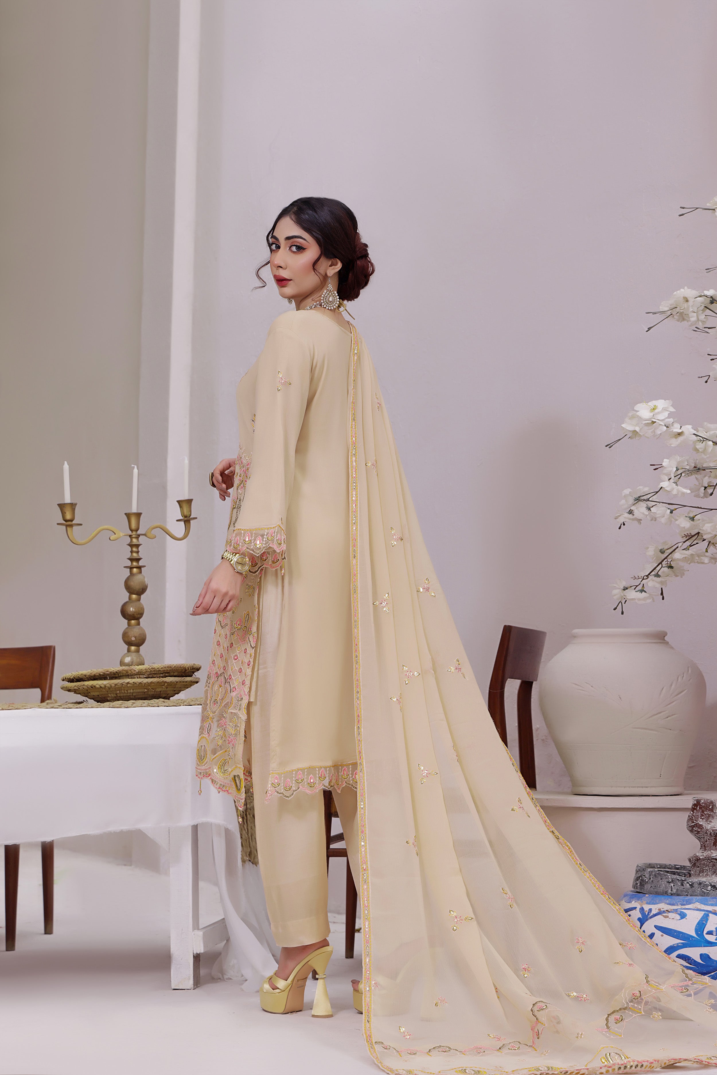 SBN BK -01 Coral Peach 3 PIECE - EMBROIDERED Semi-stitched Chiffon Suit