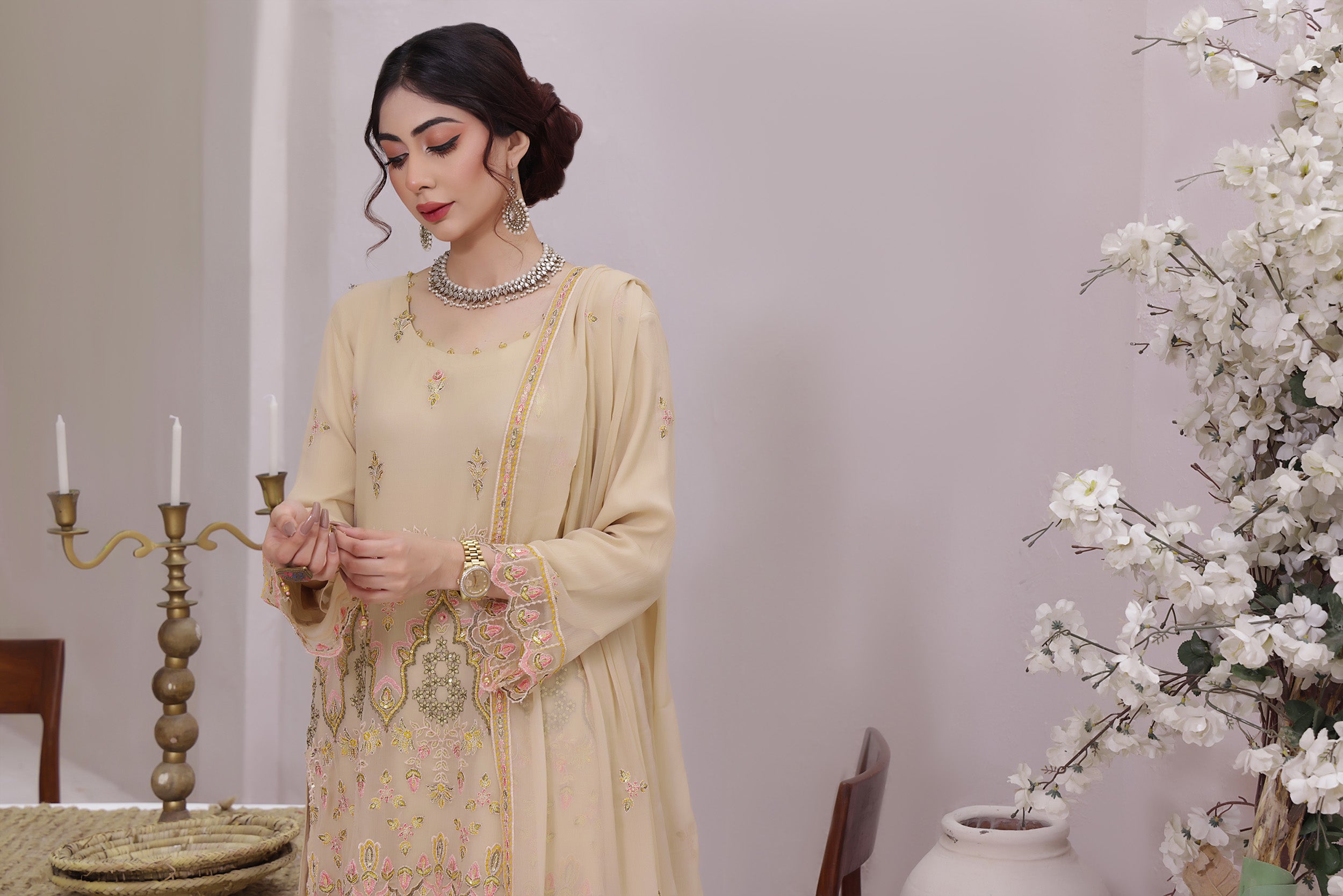 SBN BK -01 Coral Peach 3 PIECE - EMBROIDERED Semi-stitched Chiffon Suit