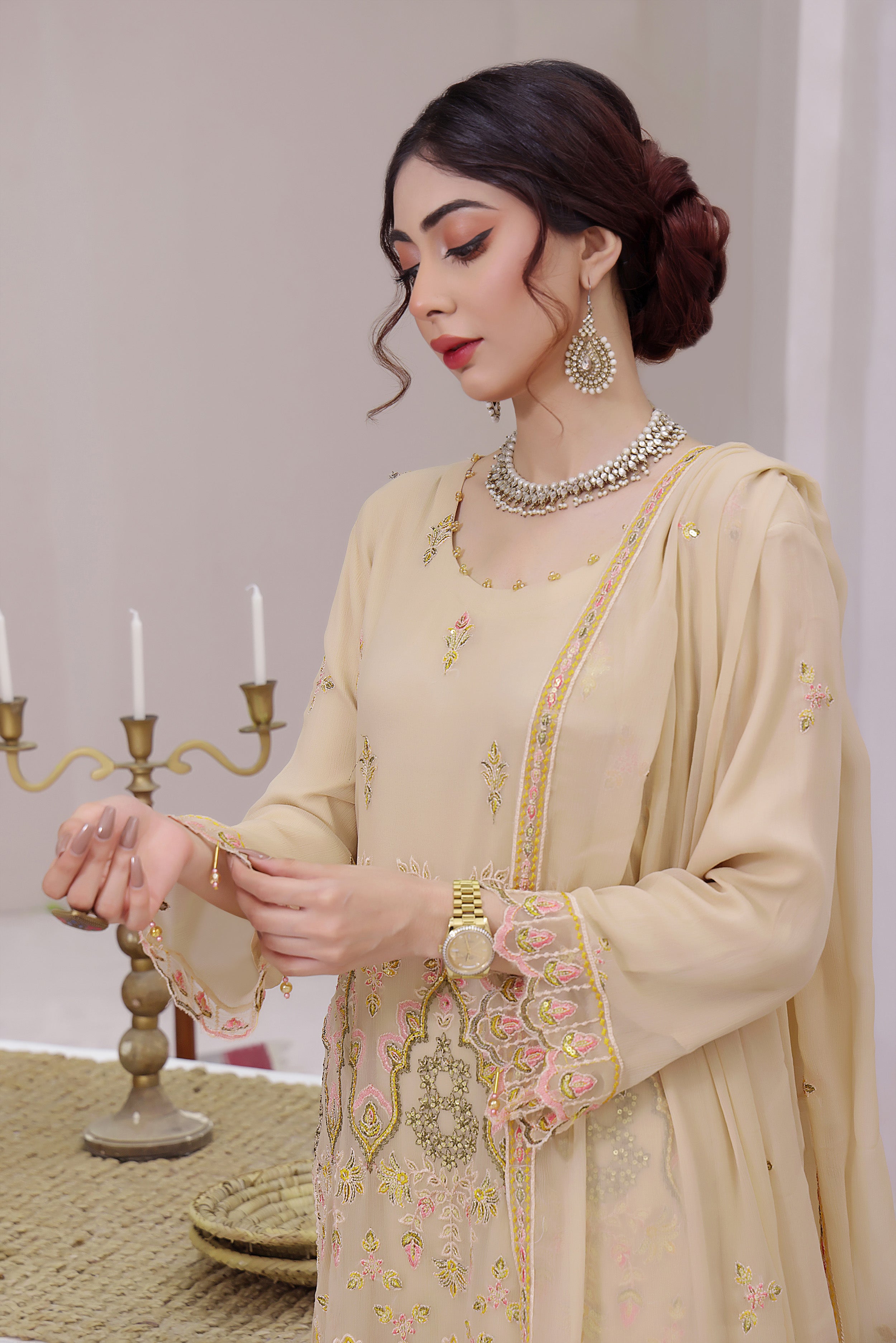 SBN BK -01 Coral Peach 3 PIECE - EMBROIDERED Semi-stitched Chiffon Suit