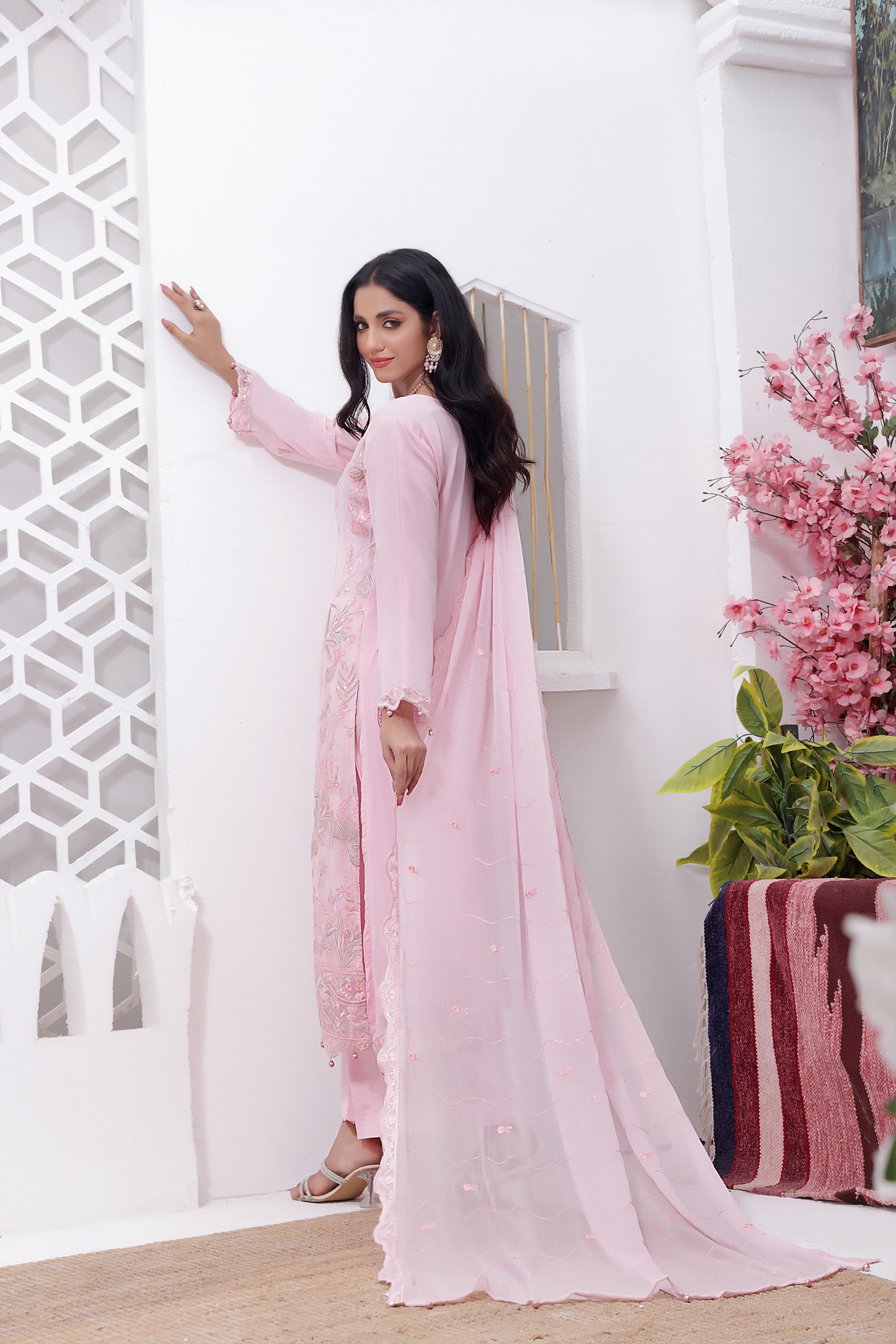 AZ BK - 03 Pastel Pink 3 PIECE - EMBROIDERED Semi-stitched Chiffon Suit