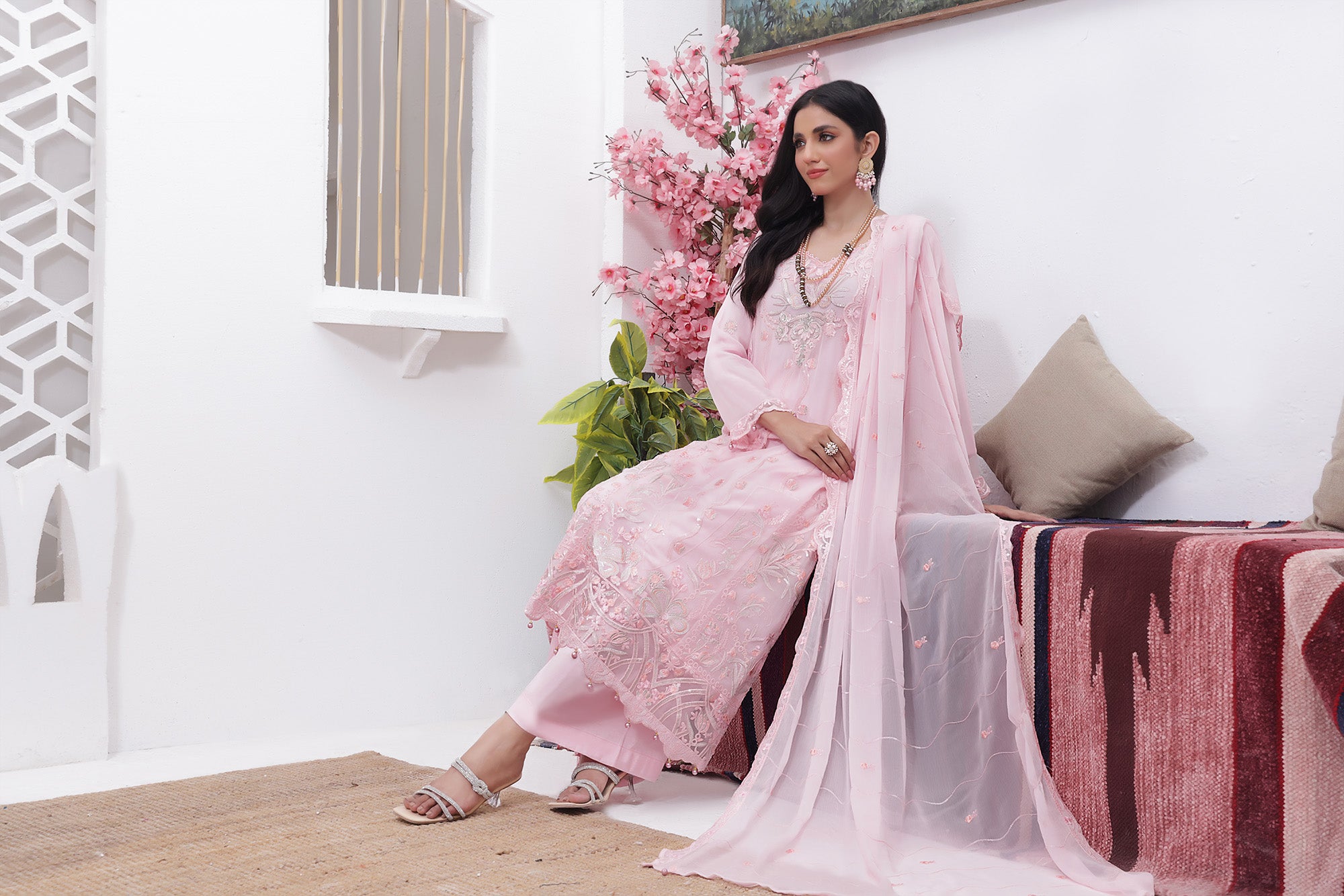 AZ BK - 03 Pastel Pink 3 PIECE - EMBROIDERED Semi-stitched Chiffon Suit