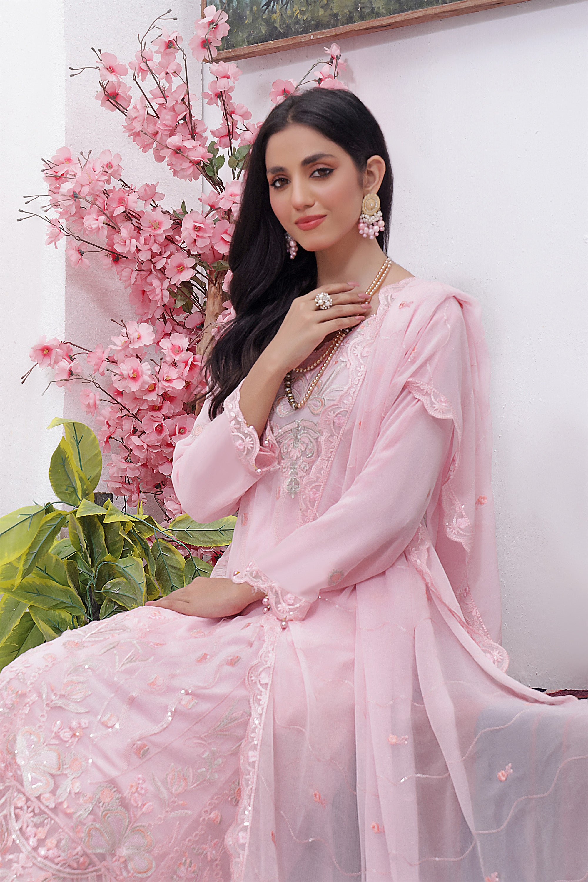 AZ BK - 03 Pastel Pink 3 PIECE - EMBROIDERED Semi-stitched Chiffon Suit