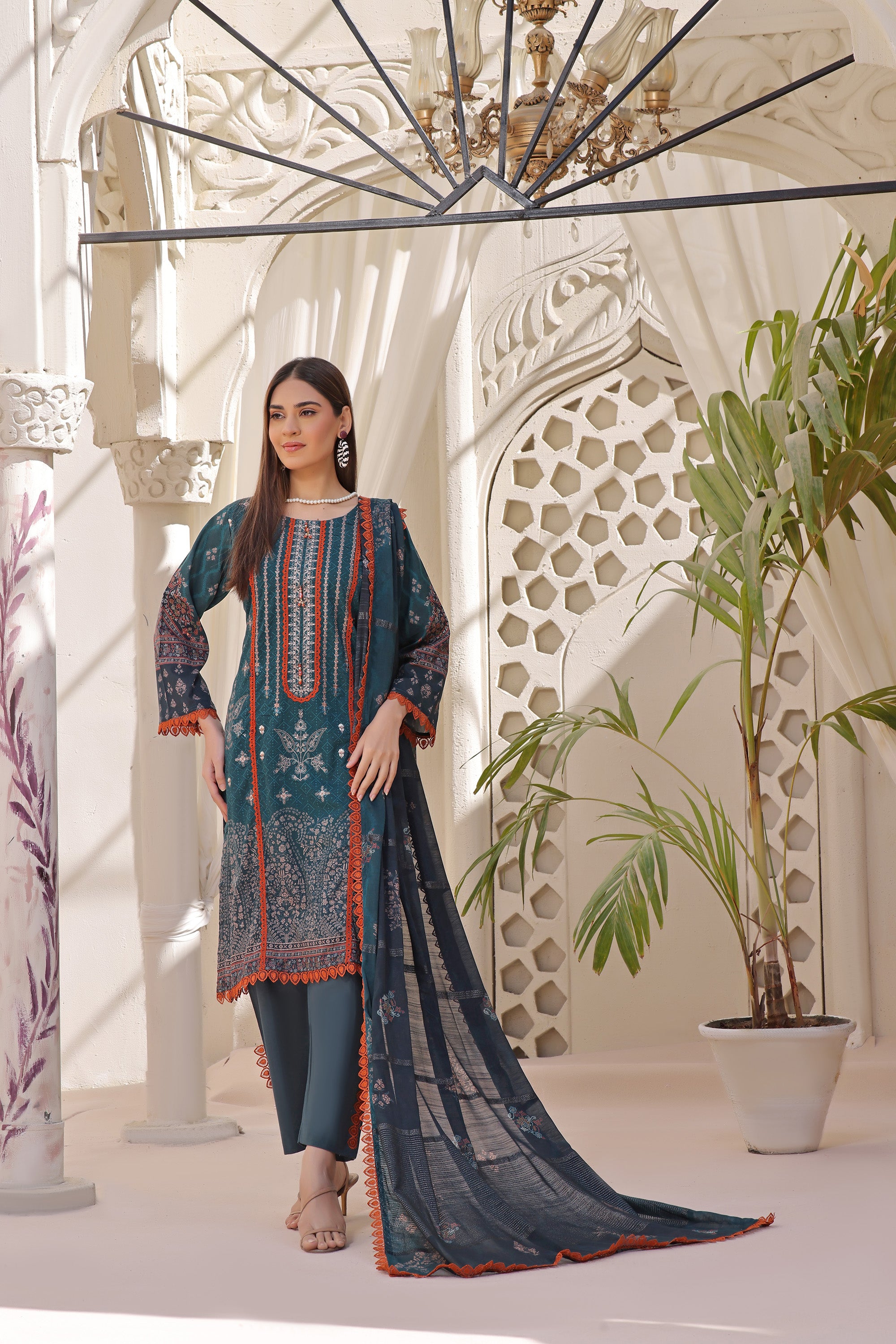 HRN BK-02  Neck embroidered Unstitched 3 Piece suit Zari lawn  dupatta