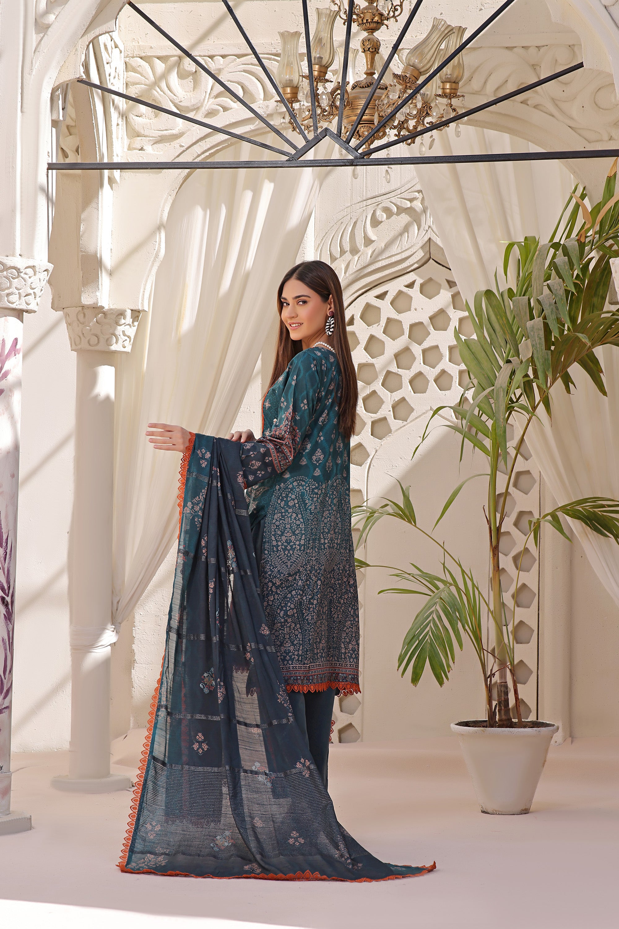 HRN BK-02  Neck embroidered Unstitched 3 Piece suit Zari lawn  dupatta