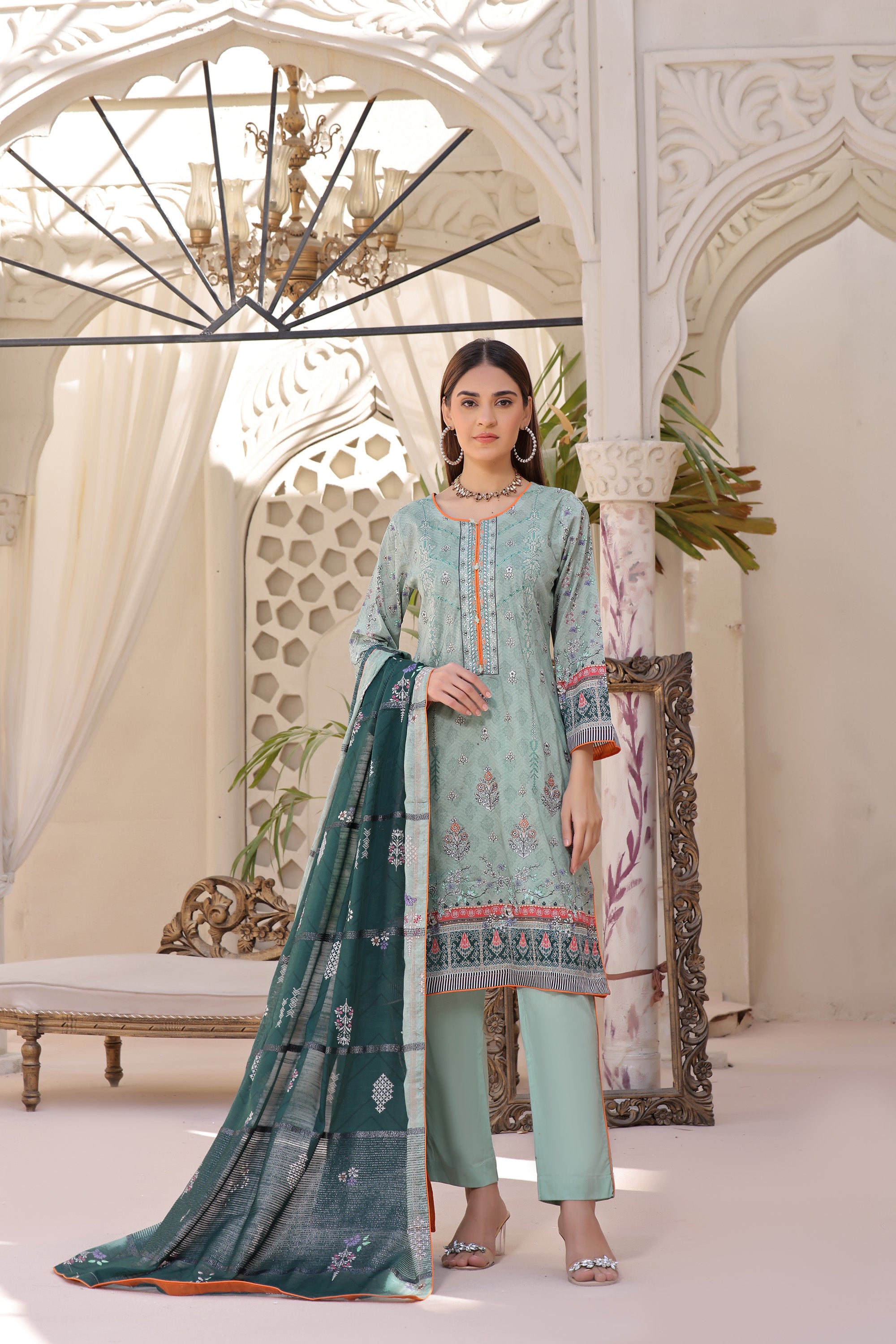 HRN BK-07  Neck embroidered Unstitched 3 Piece suit Zari lawn  dupatta