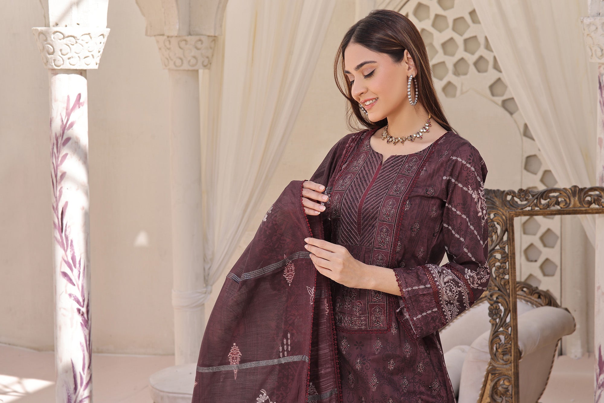 HRN BK-09  Neck embroidered Unstitched 3 Piece suit Zari lawn  dupatta