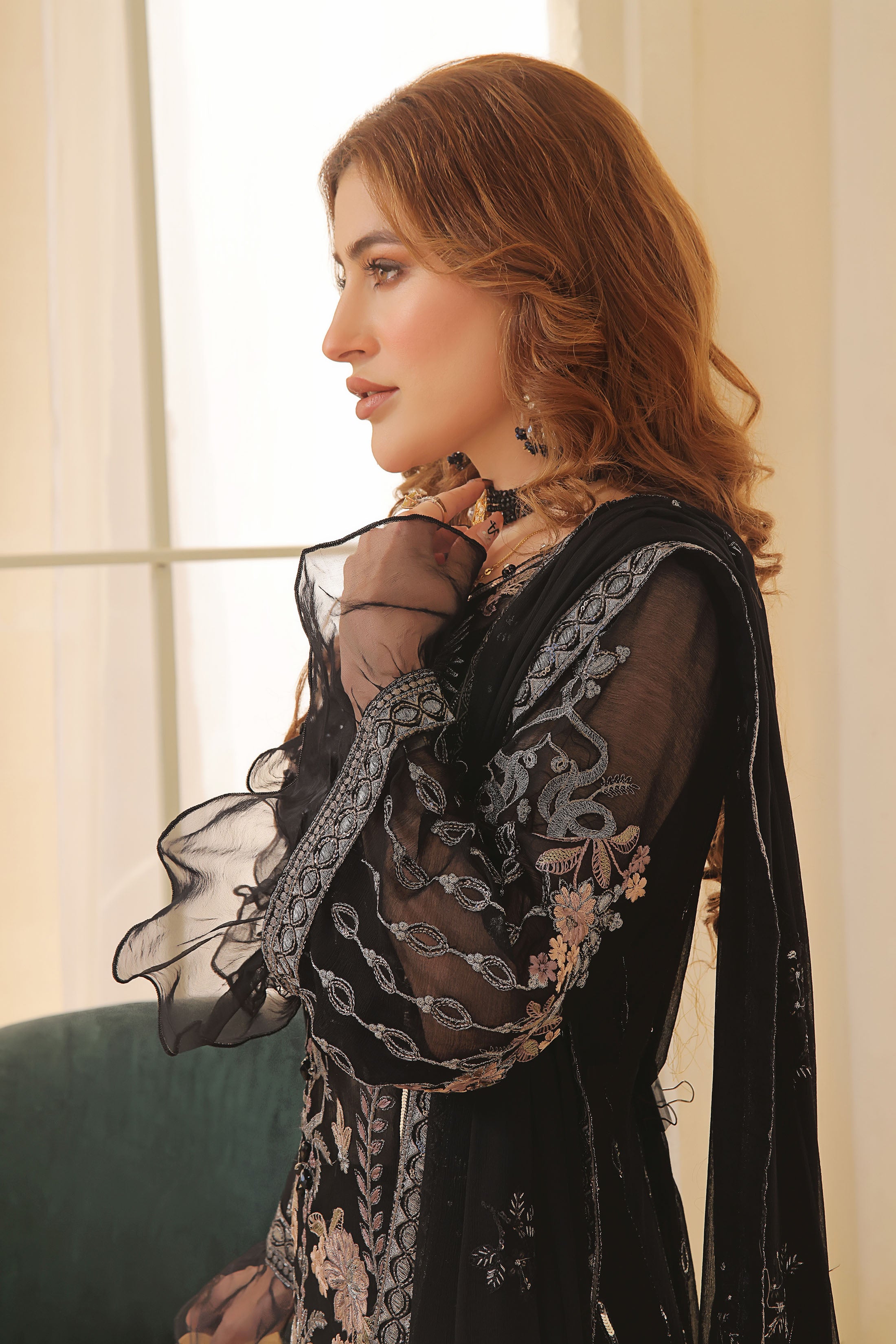 Melodious Black 3 PIECE - EMBROIDERED Semi-stitched Chiffon Suit