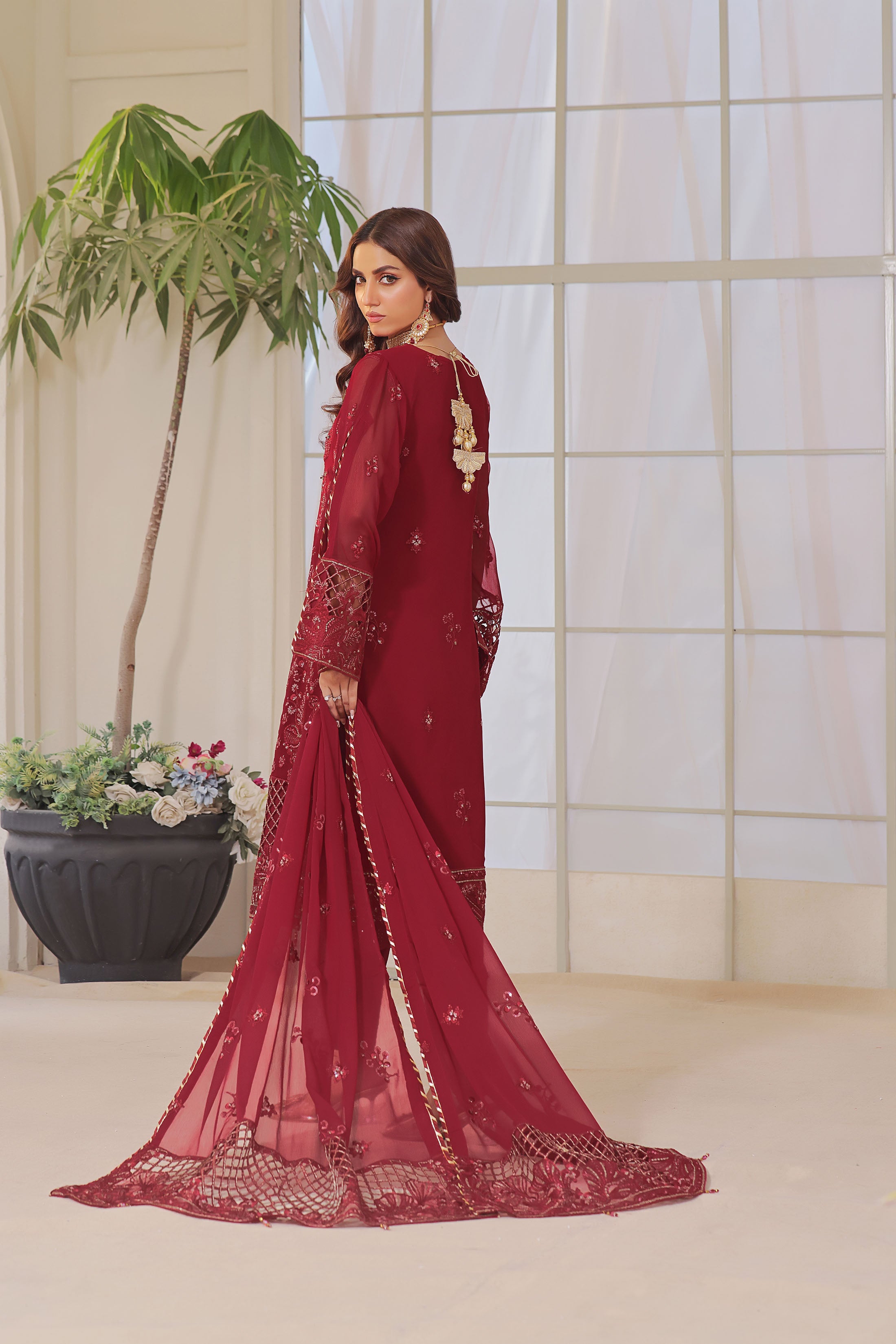 BK-05 Addictive Mehroon 3 PIECE - EMBROIDERED Semi-stitched Chiffon Suit