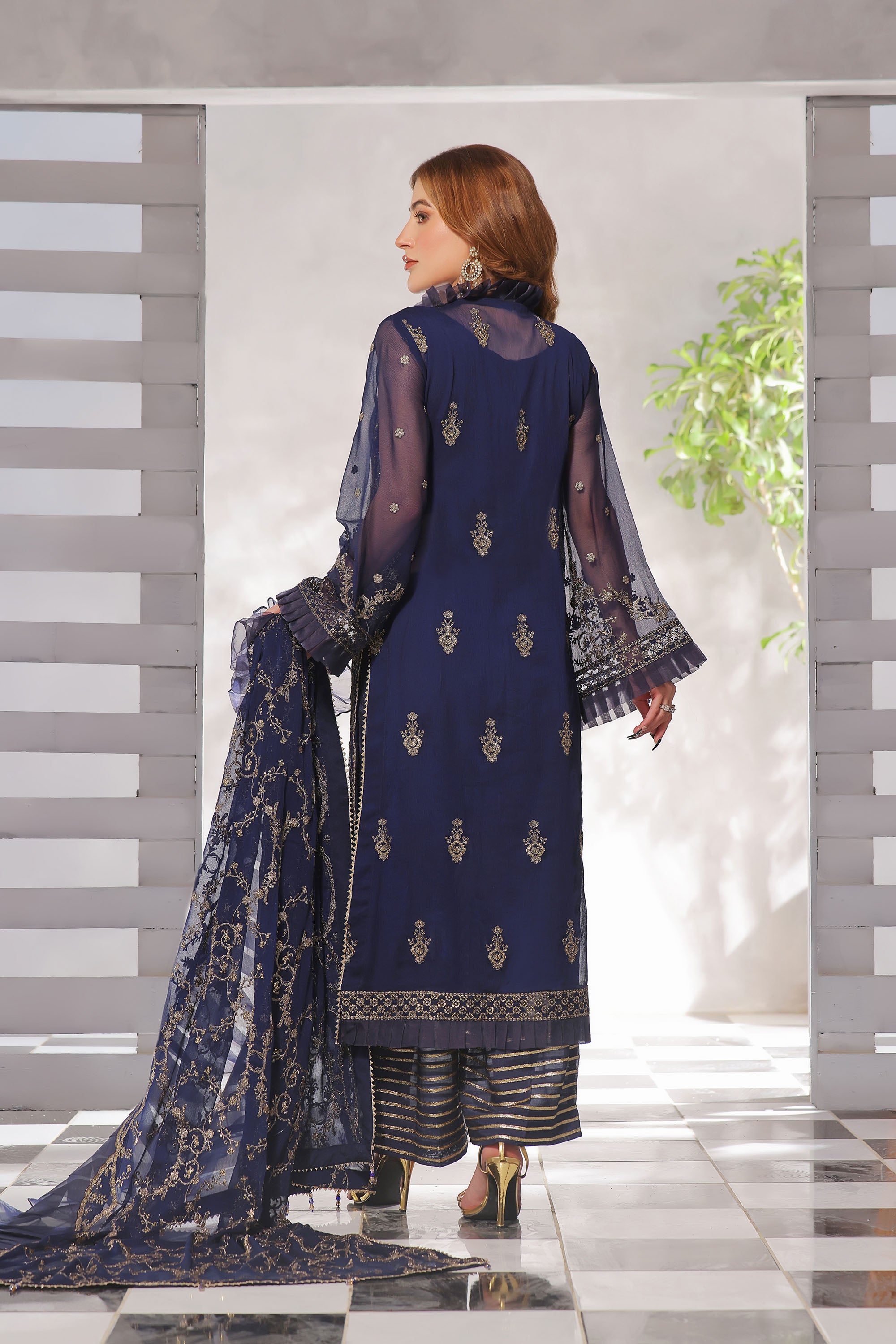 BK-04 | Midnight Blue 3 PIECE - EMBROIDERED Semi-stitched Chiffon Suit