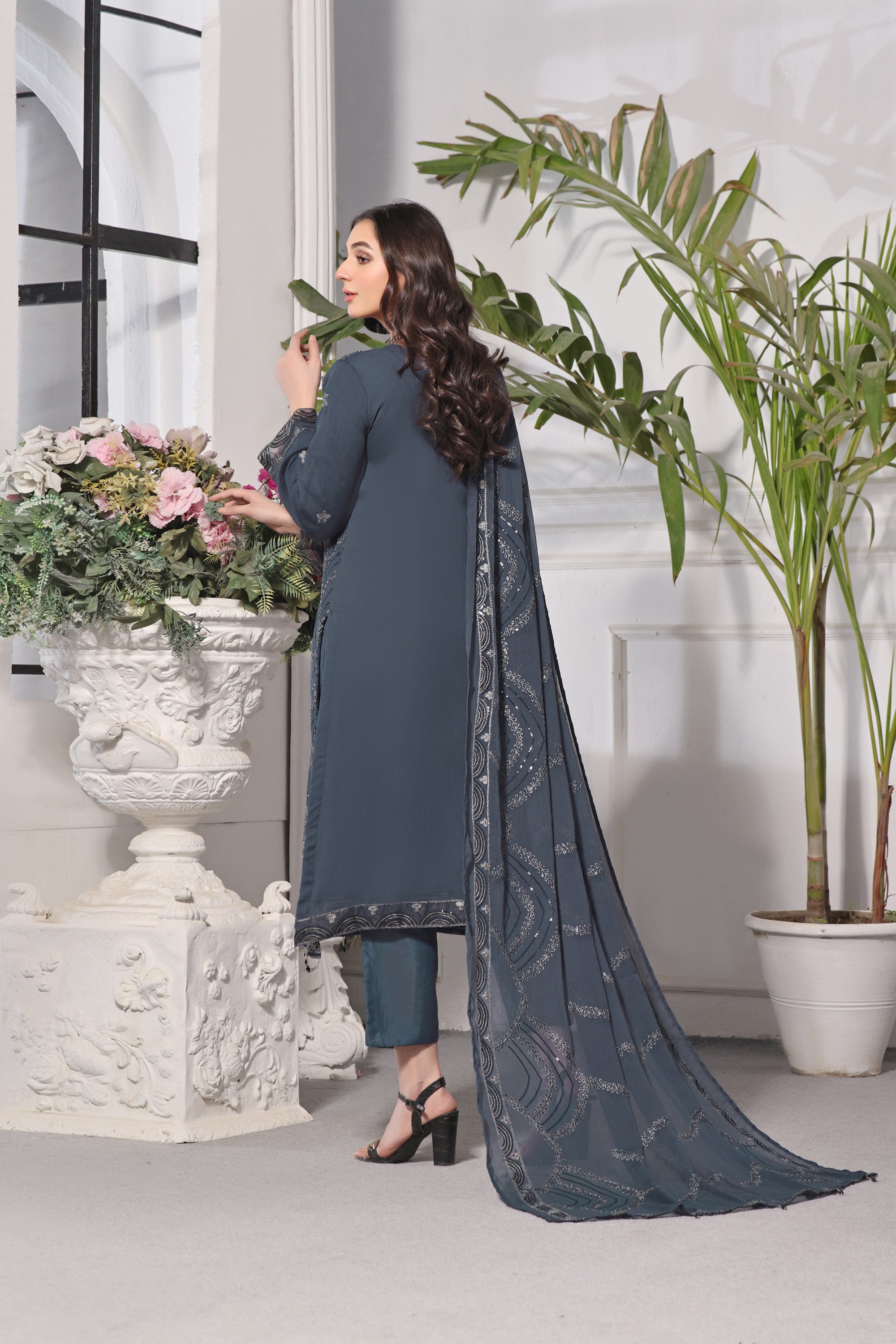 NYB BK -01 Space Blue 3 PIECE  EMBROIDERED Semi-stitched Chiffon Suit