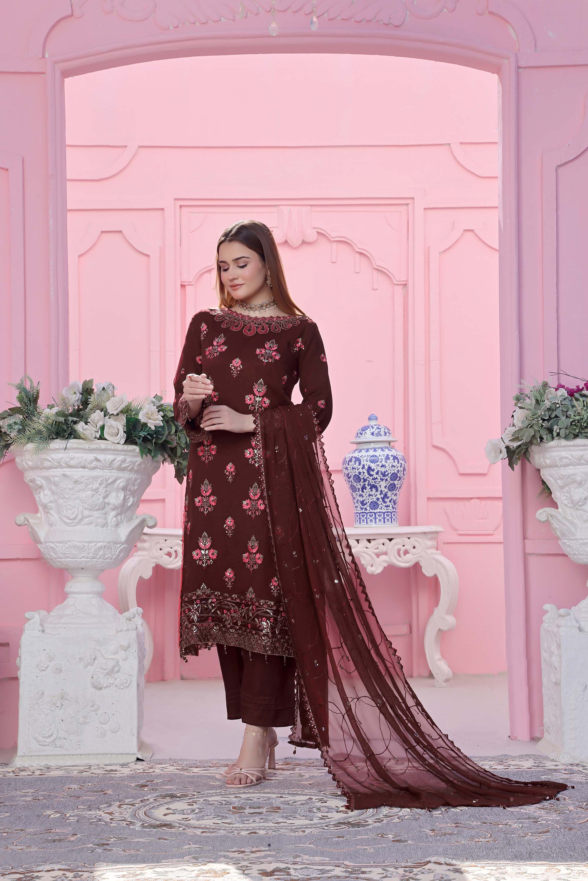 Kehkashan – Chocolate Brown Floral Pret