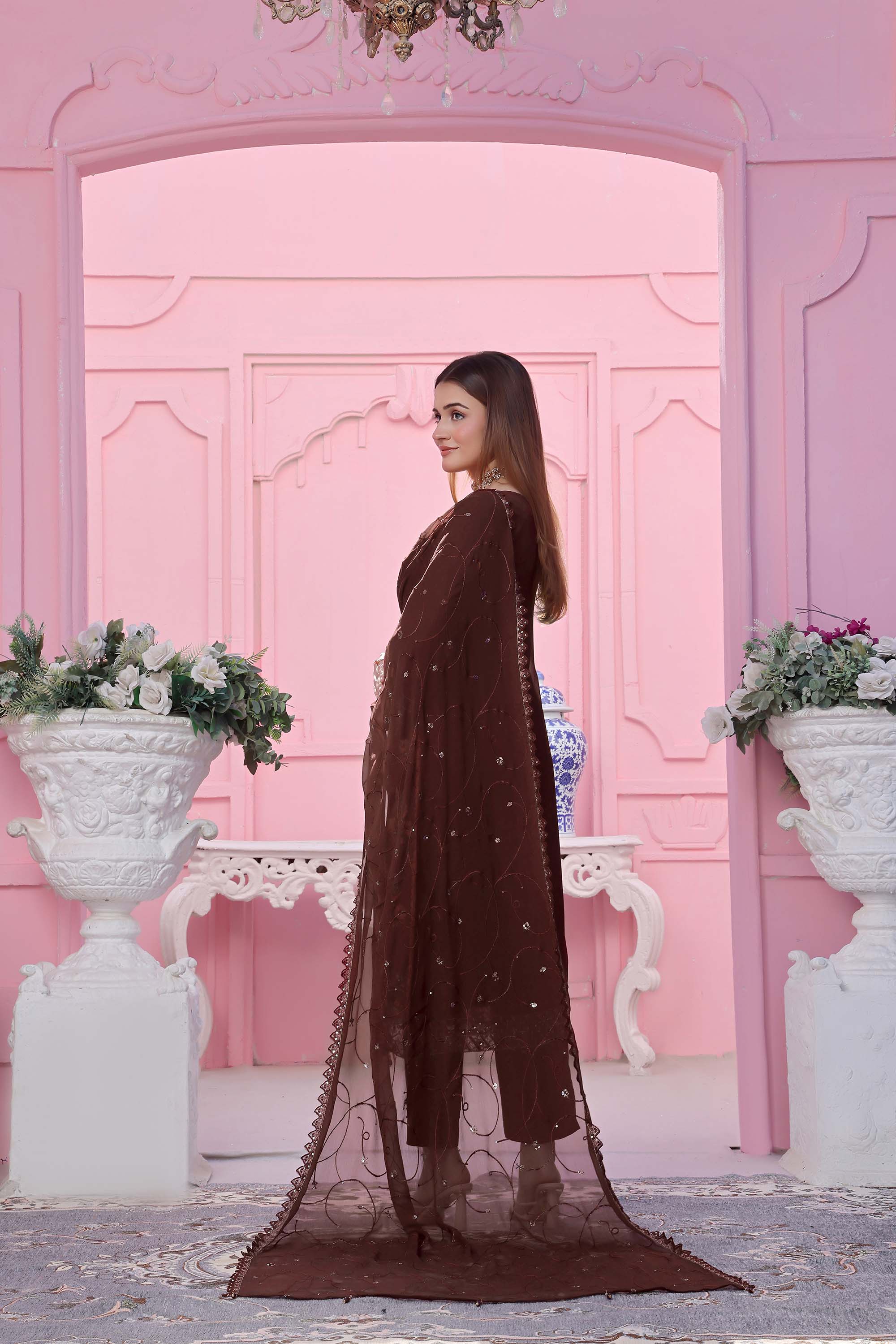 Kehkashan – Chocolate Brown Floral Pret