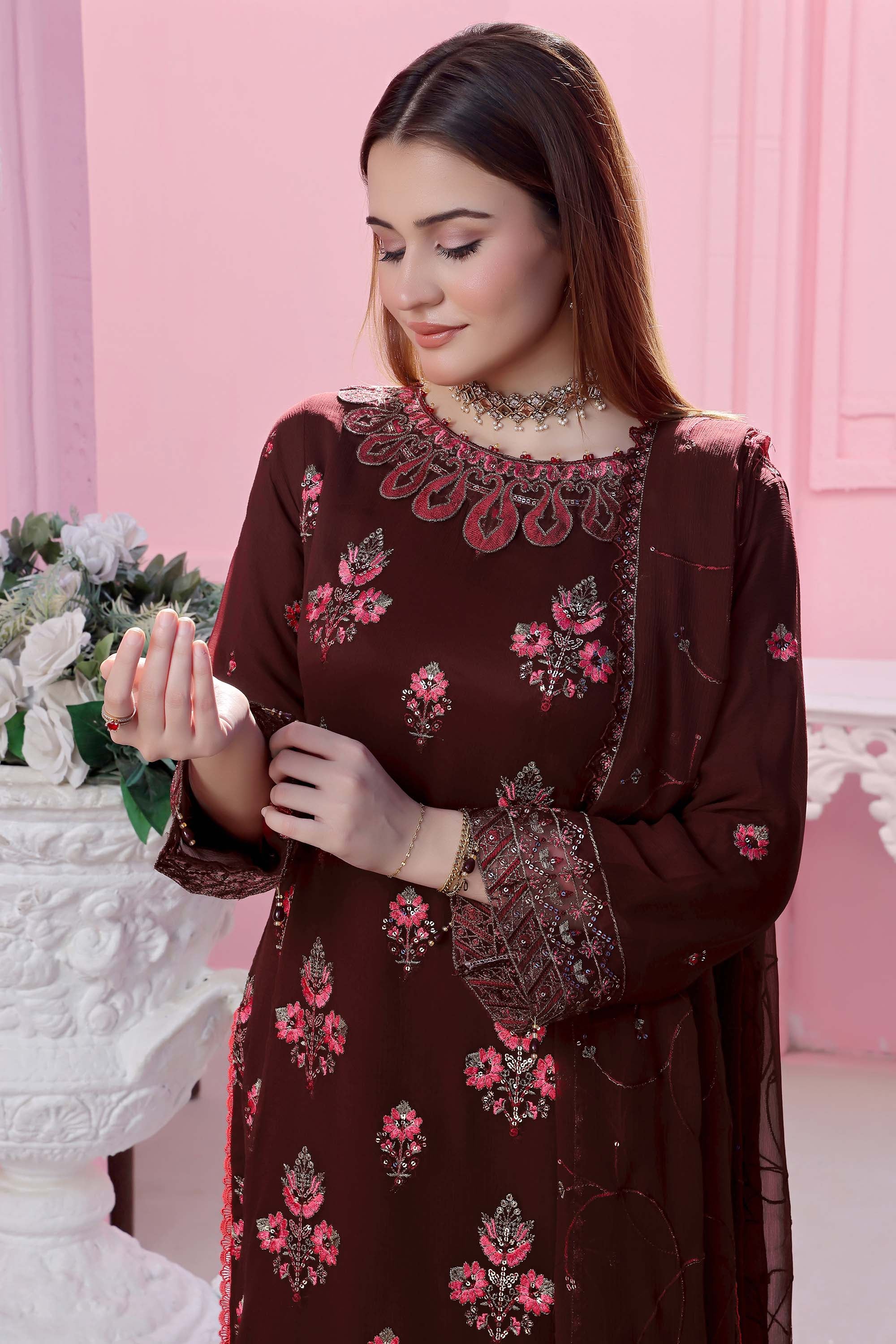 Kehkashan – Chocolate Brown Floral Pret