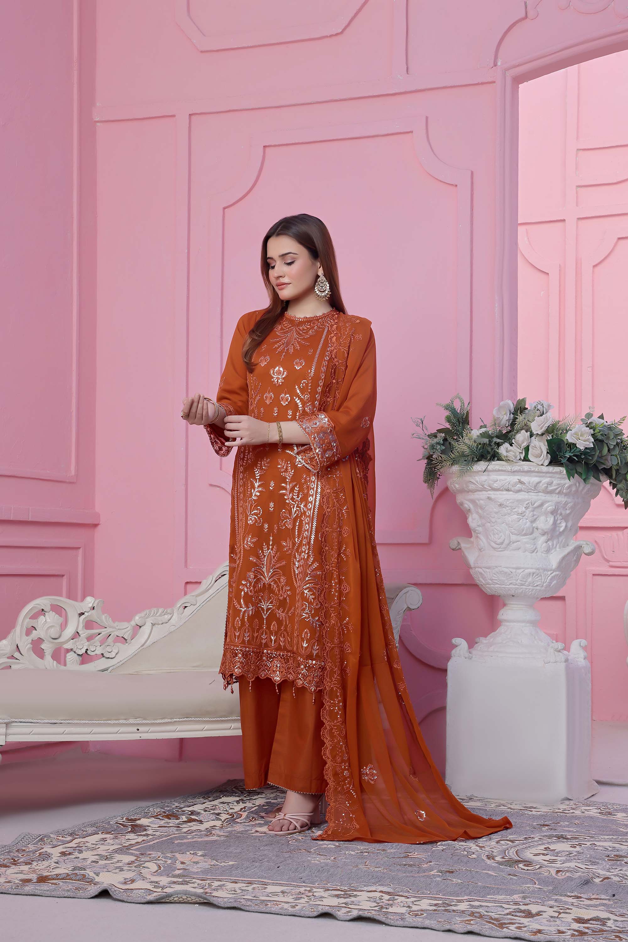 Kehkashan – Terracotta Rust Festive Suit