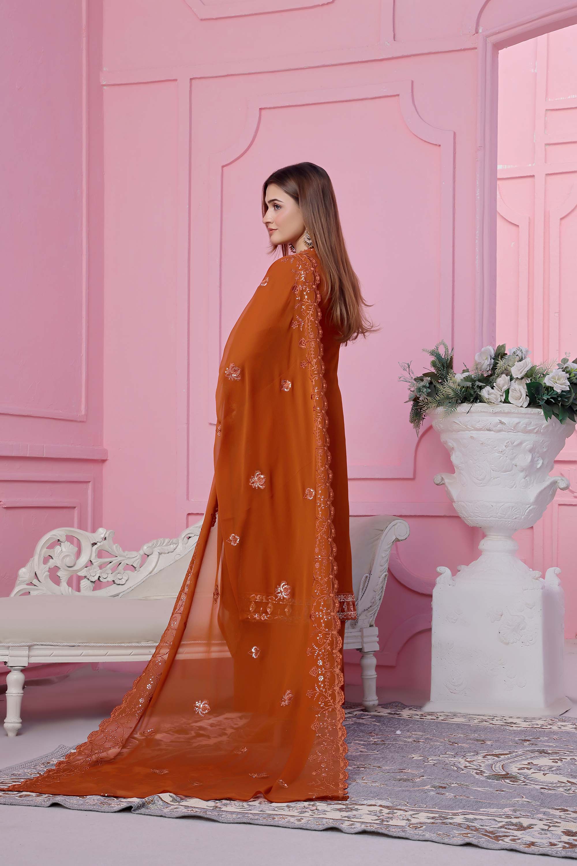 LA GRACE – Burnt Orange & Silver Festive Ensemble