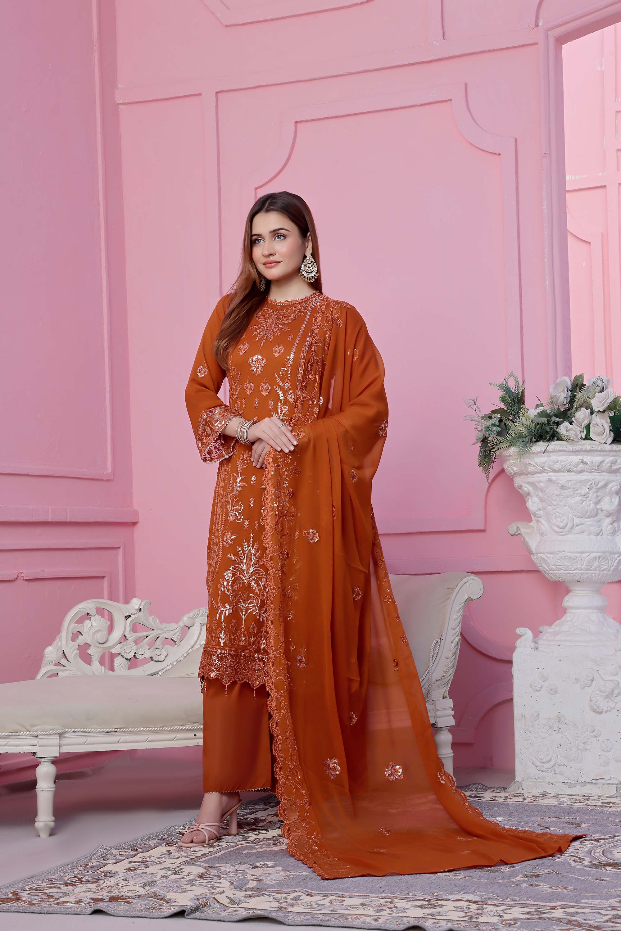 Kehkashan – Terracotta Rust Festive Suit