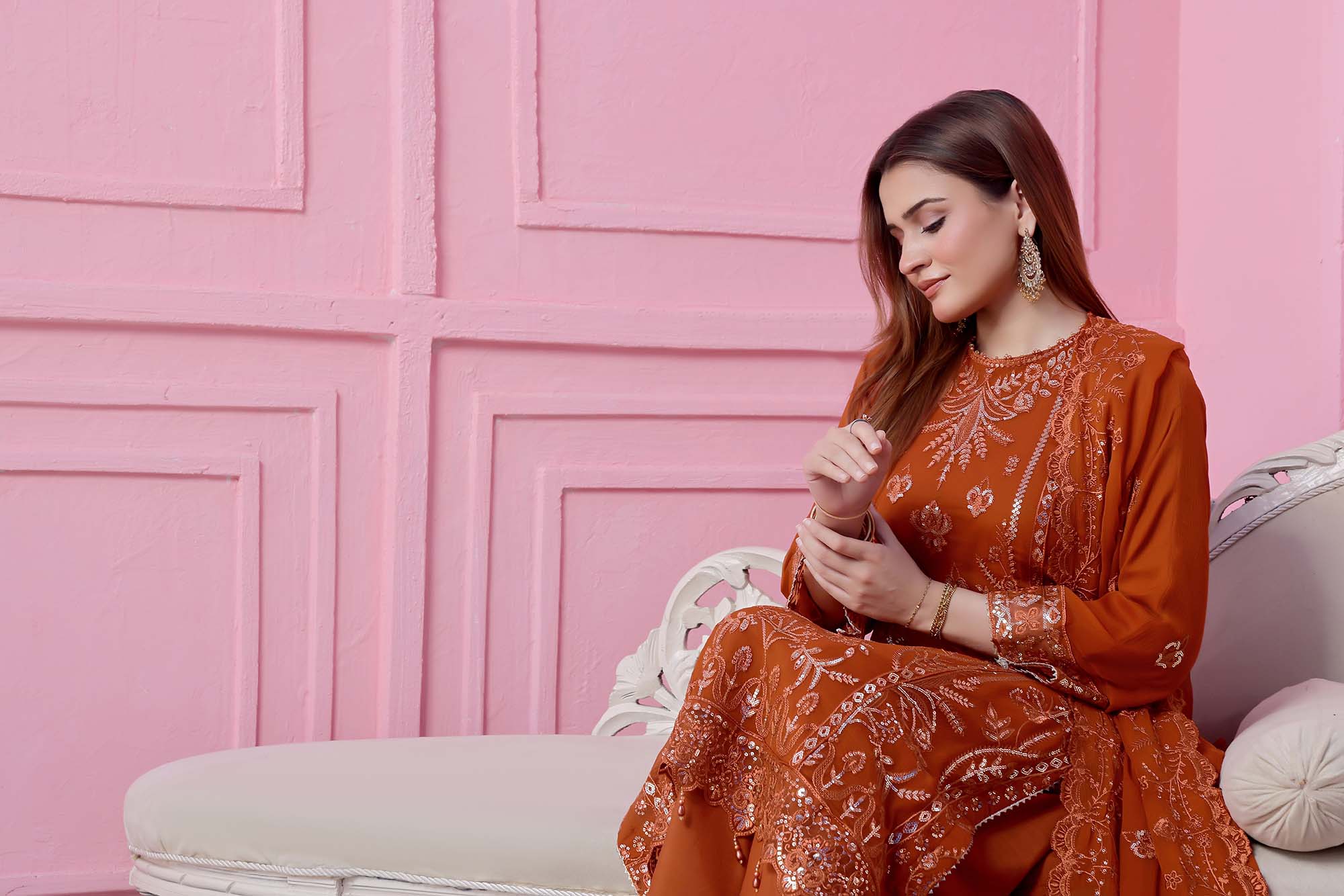 LA GRACE – Burnt Orange & Silver Festive Ensemble