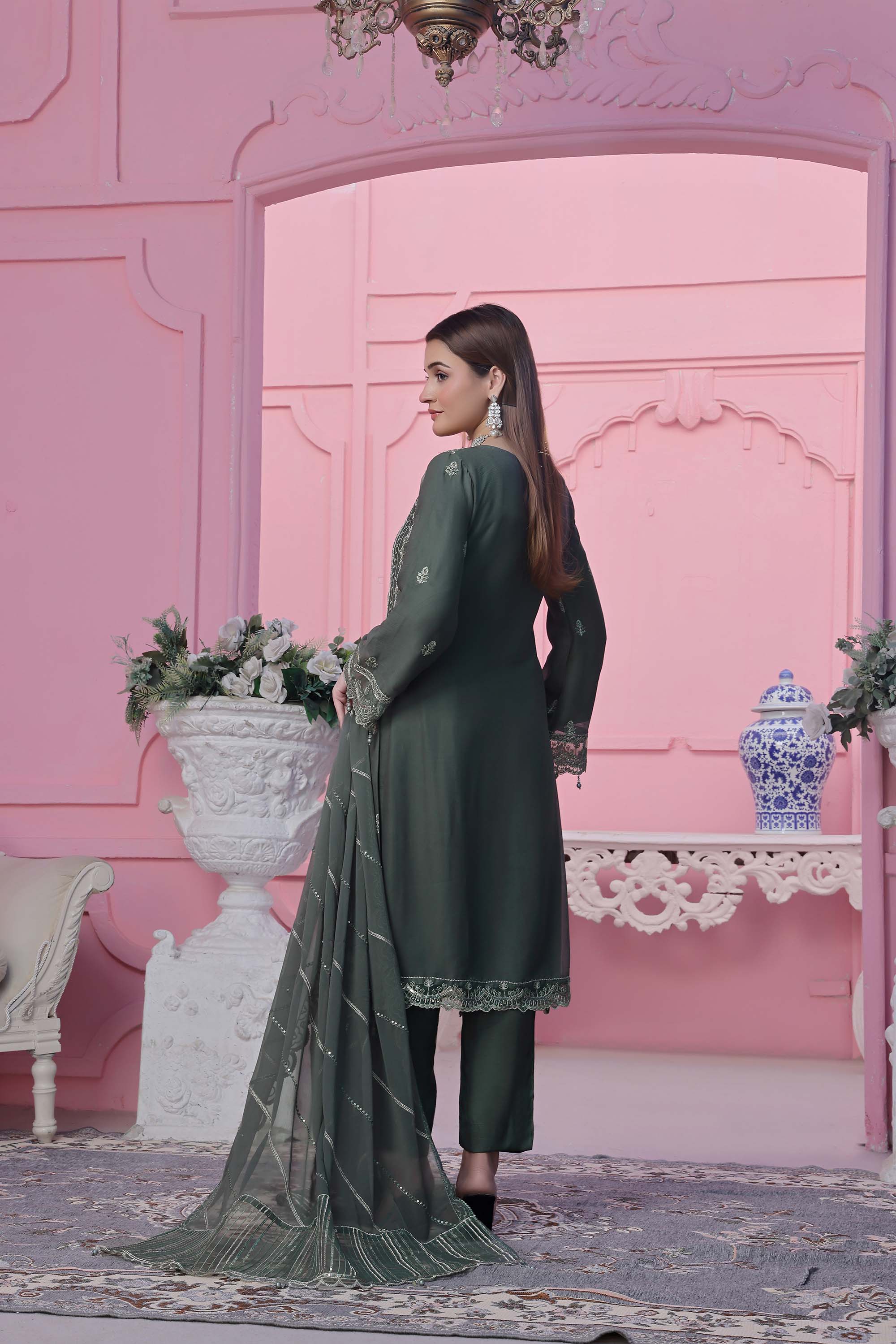 Azure Regal Embroidered Suit – Forest Emerald